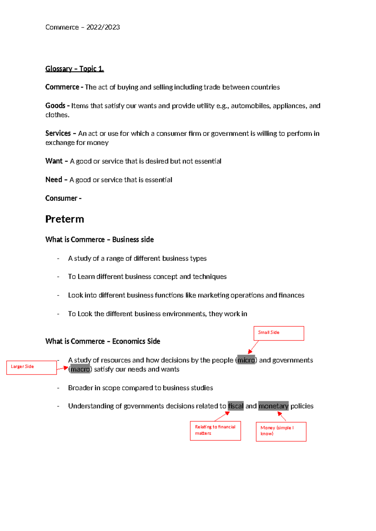 Commerce 2022-2023 - Study Notes - Glossary – Topic 1. Commerce - The ...