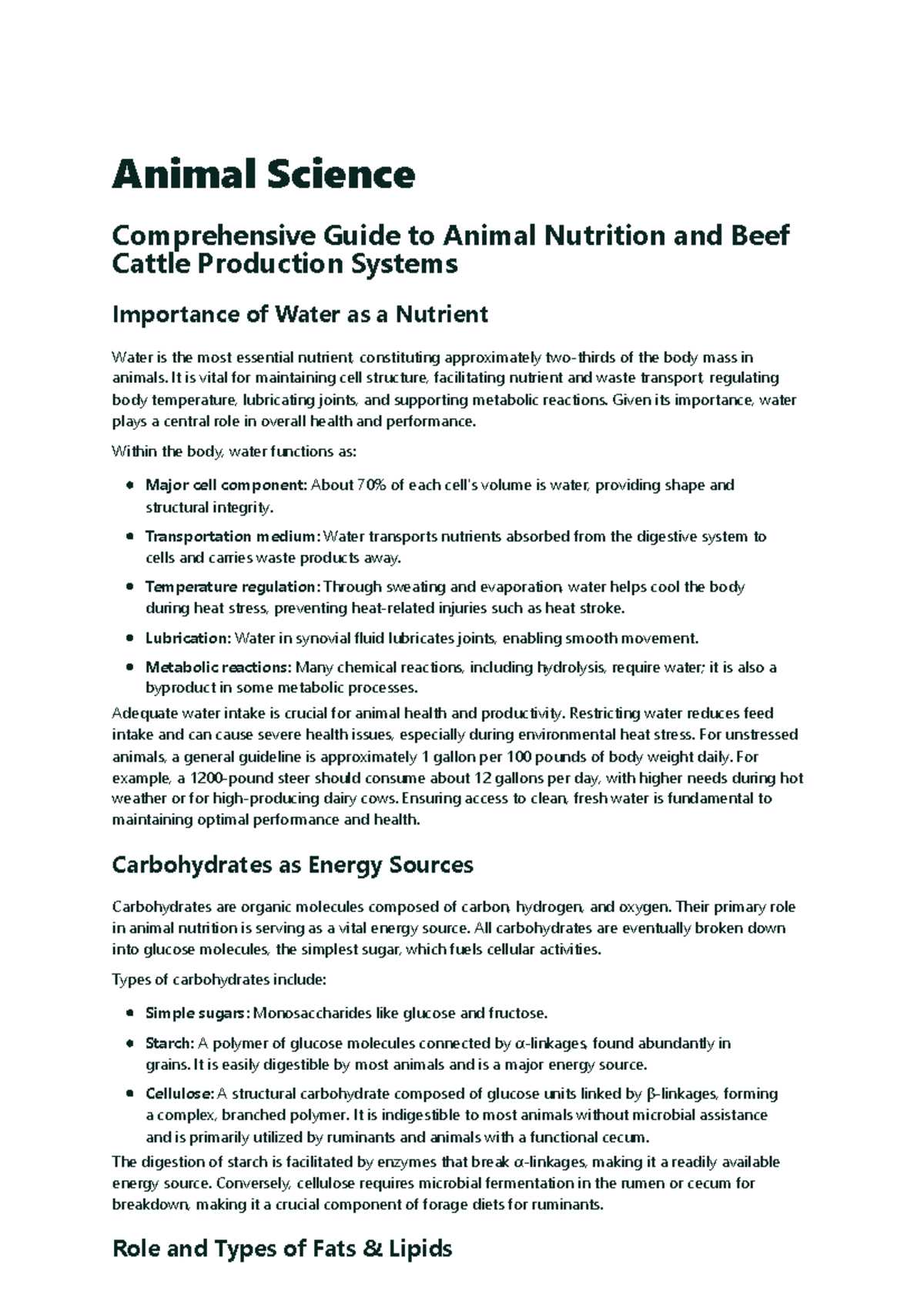 Comprehensive Guide to ANSC 101: Animal Nutrition & Beef Production ...