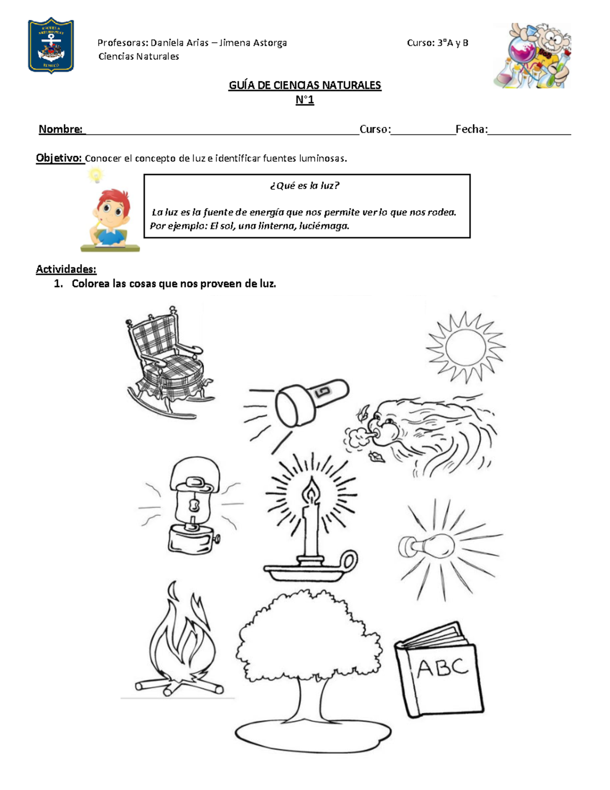 Guía de Ciencias Naturales 3ºB - Unidad 1: Fuentes de Luz - Document Preview