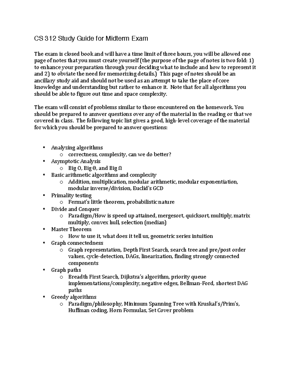 Midterm study guide - Dedicated - CS 312 Study Guide for Midterm Exam ...