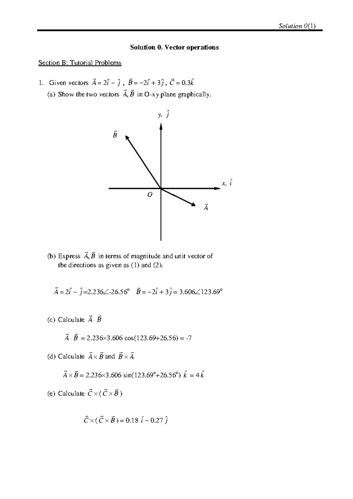 Vector Operations Tutorial Problems - Chapter 0 (ANS) - Studocu