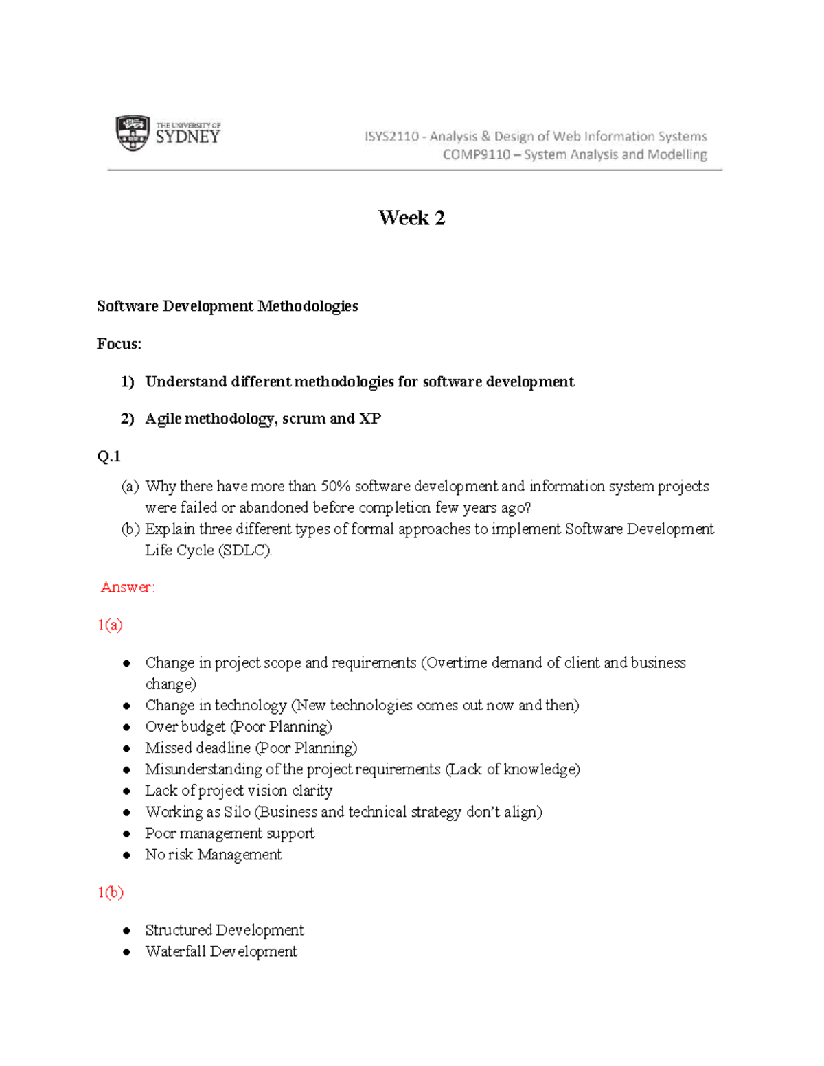 Week 2 - Software Development Methodologies: Agile vs. Waterfall ...