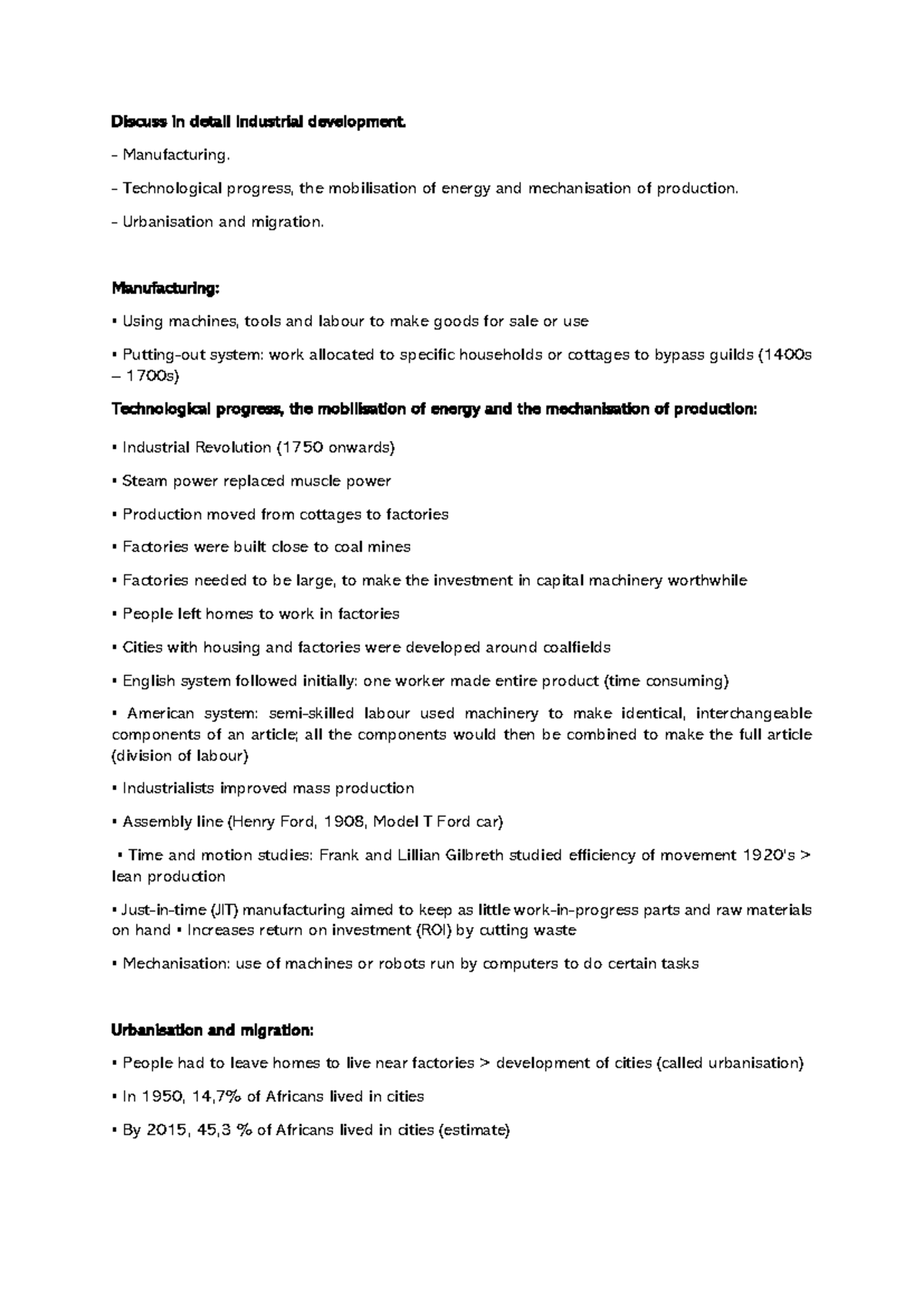 IND 101: Industrial Development Essay - Manufacturing