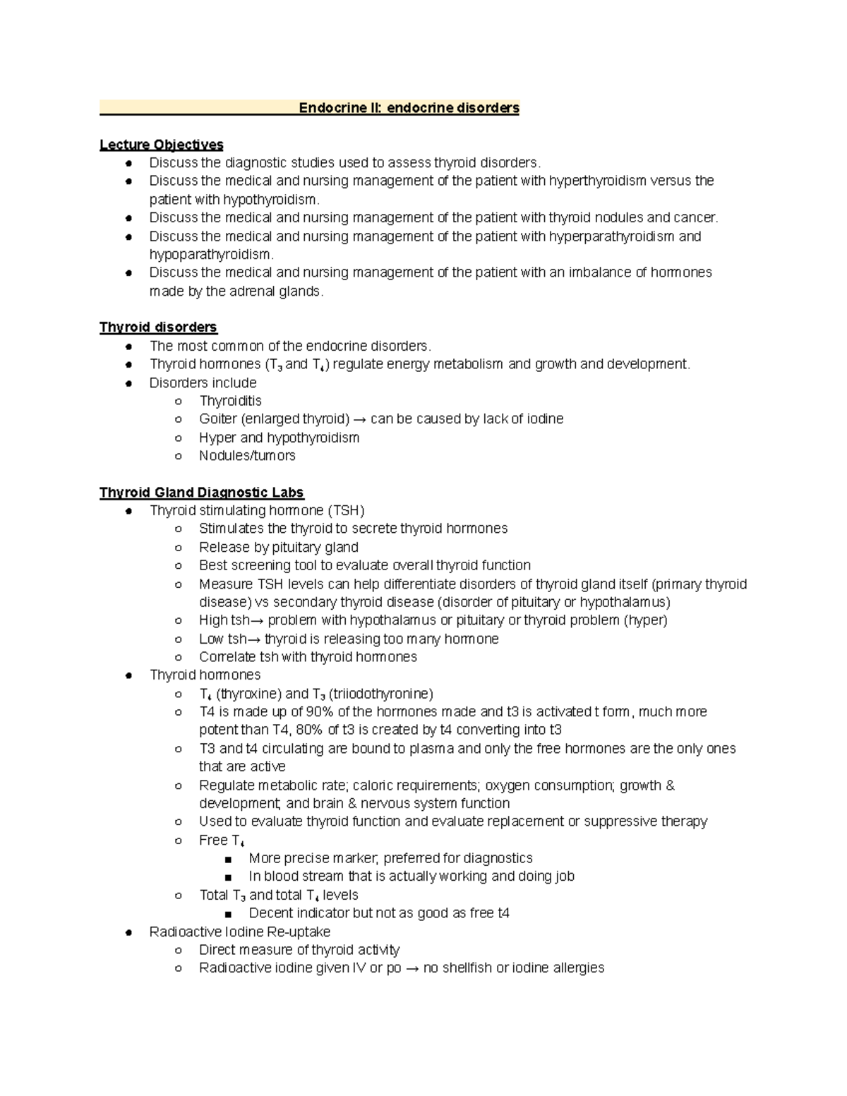 Med Surg Exam 3: Endocrine Disorders & Thyroid Management Notes - Studocu