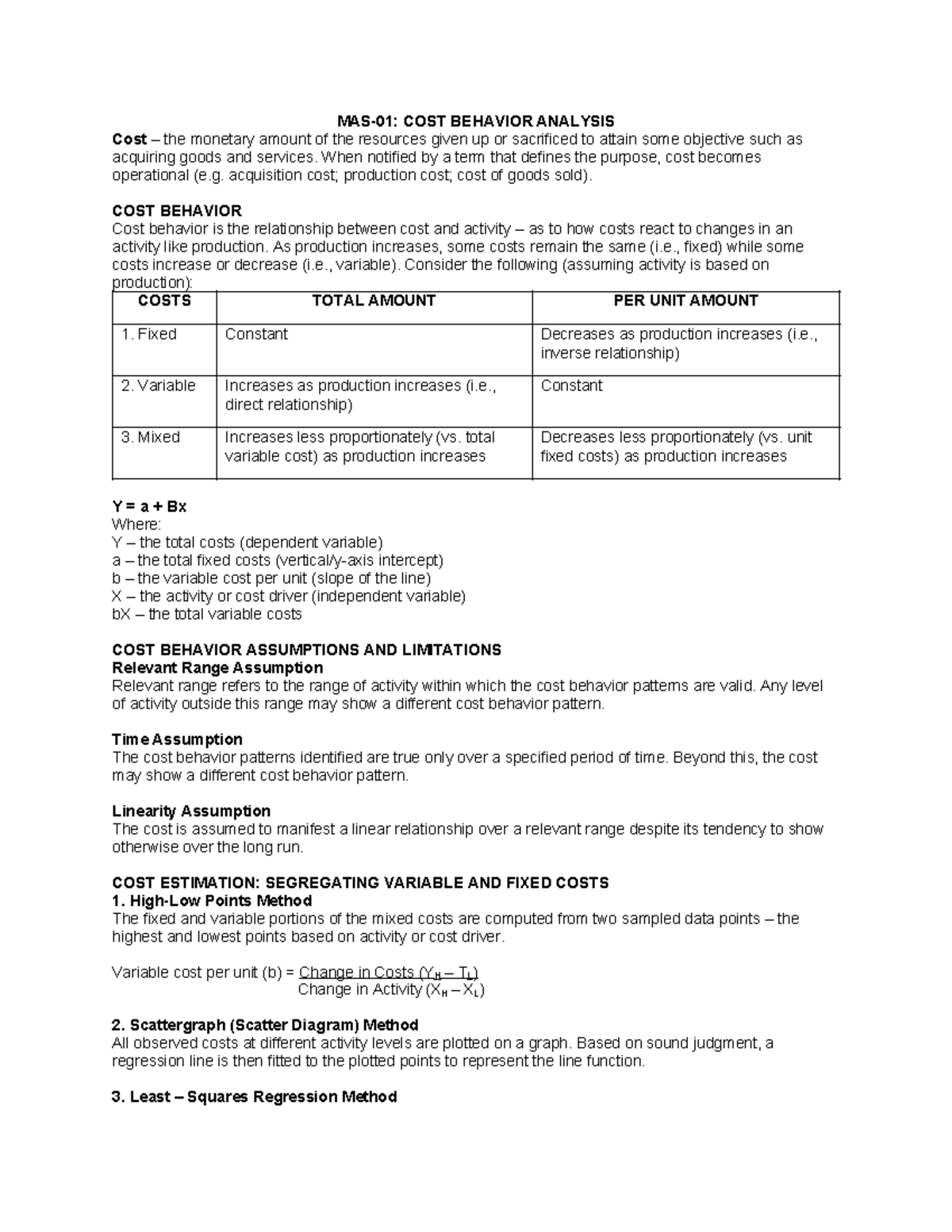 Mas-01-cost-behavior-analysis compress - MAS-01: COST BEHAVIOR ANALYSIS ...