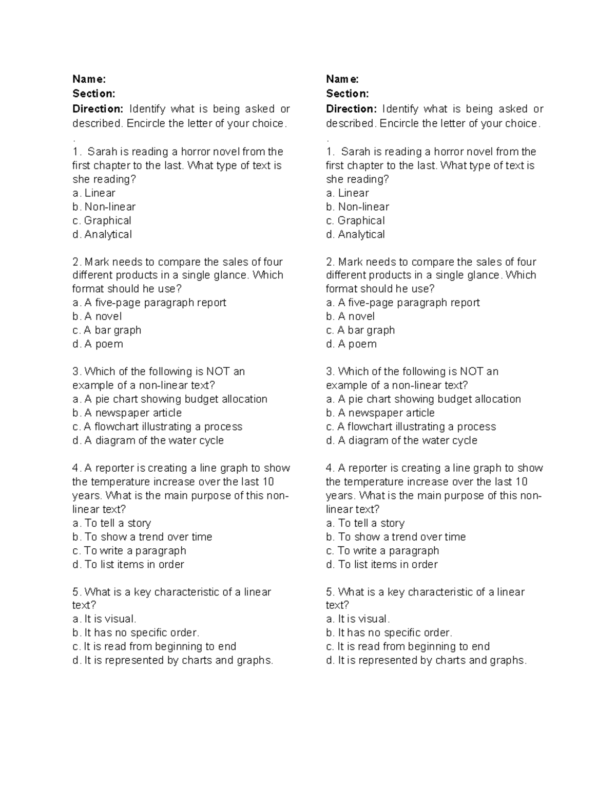 Evaluation - Quiz on Text Types and Formats - Studocu