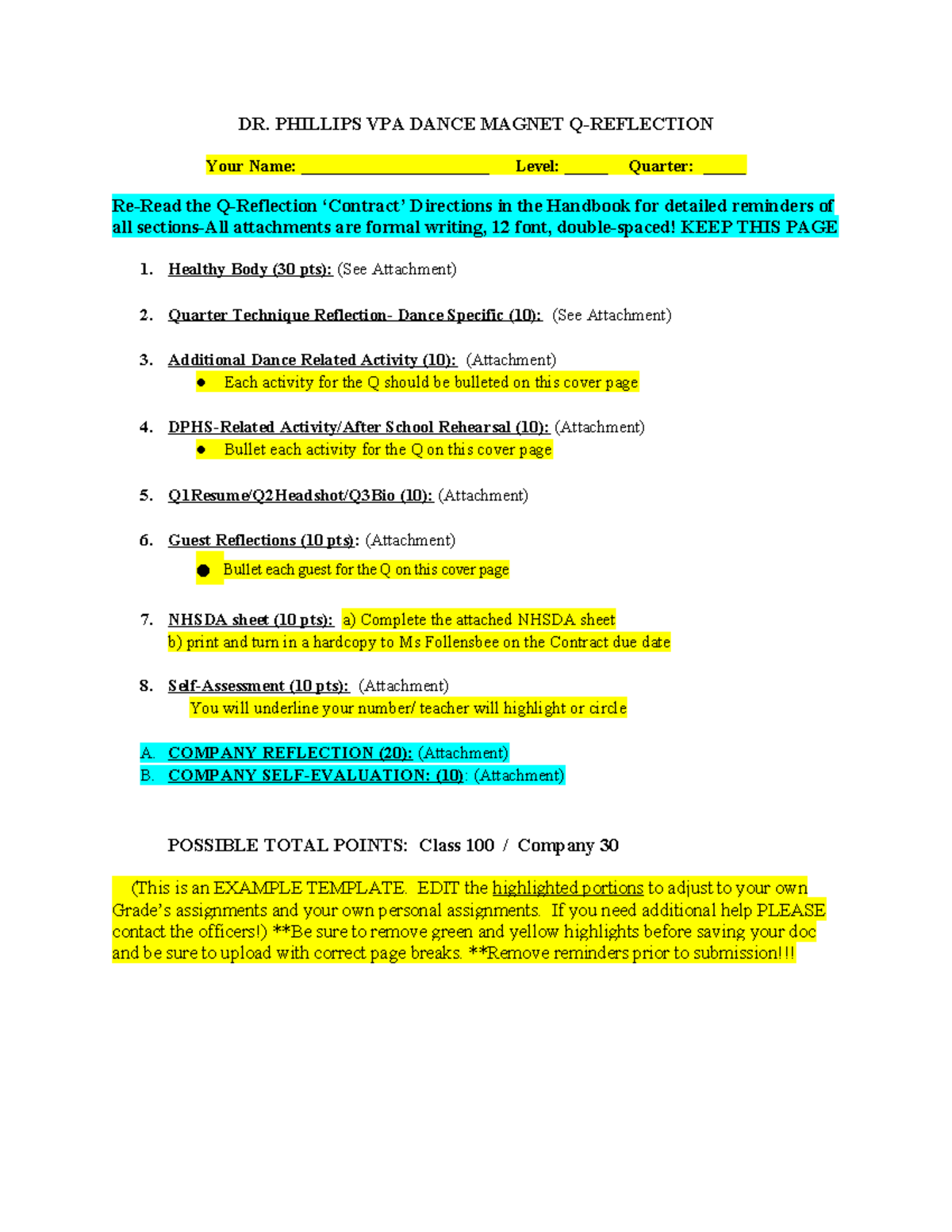 VPA Dance Magnet Q1 Reflection Template 2023-2024 - Studocu
