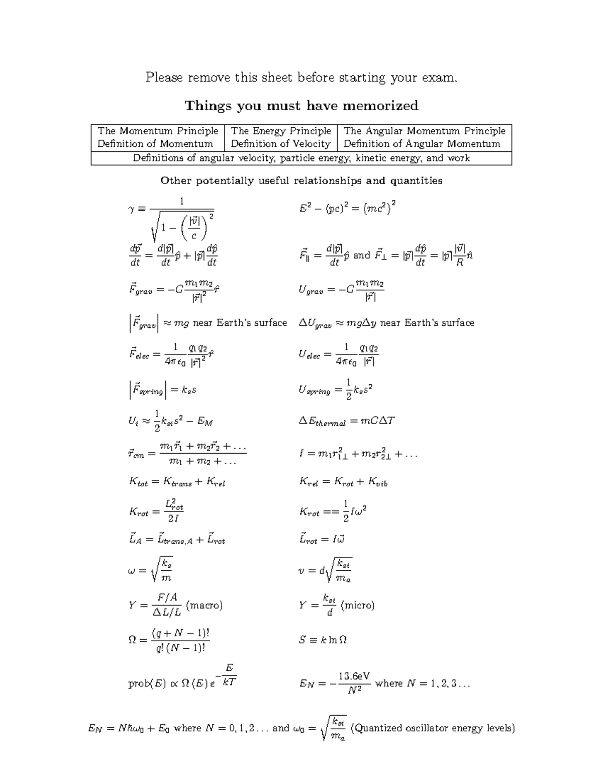 Fall21 - Final Exam Study Guide: Momentum, Energy & Angular Momentum ...