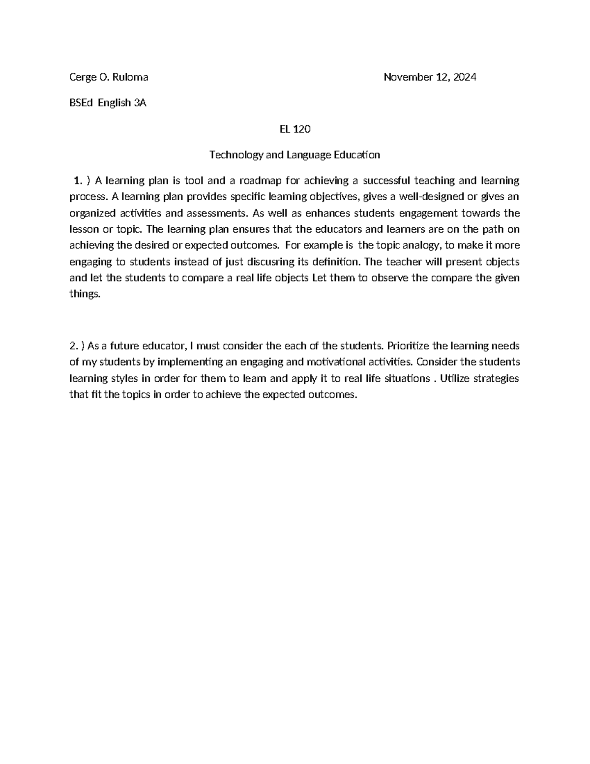 TTL - Gora - Cerge O. Ruloma November 12, 2024 BSEd English 3A EL 120 ...