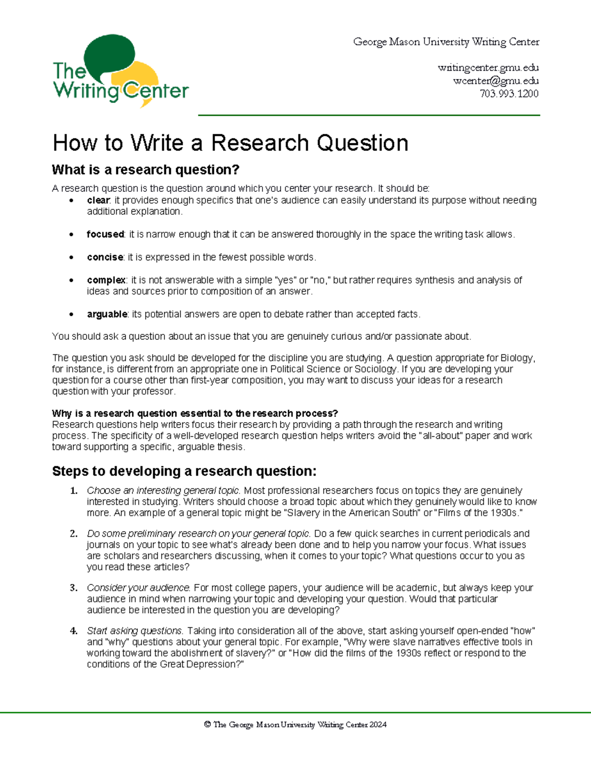 How to Write a Research Question - FALL2018 Final Guide - Studocu