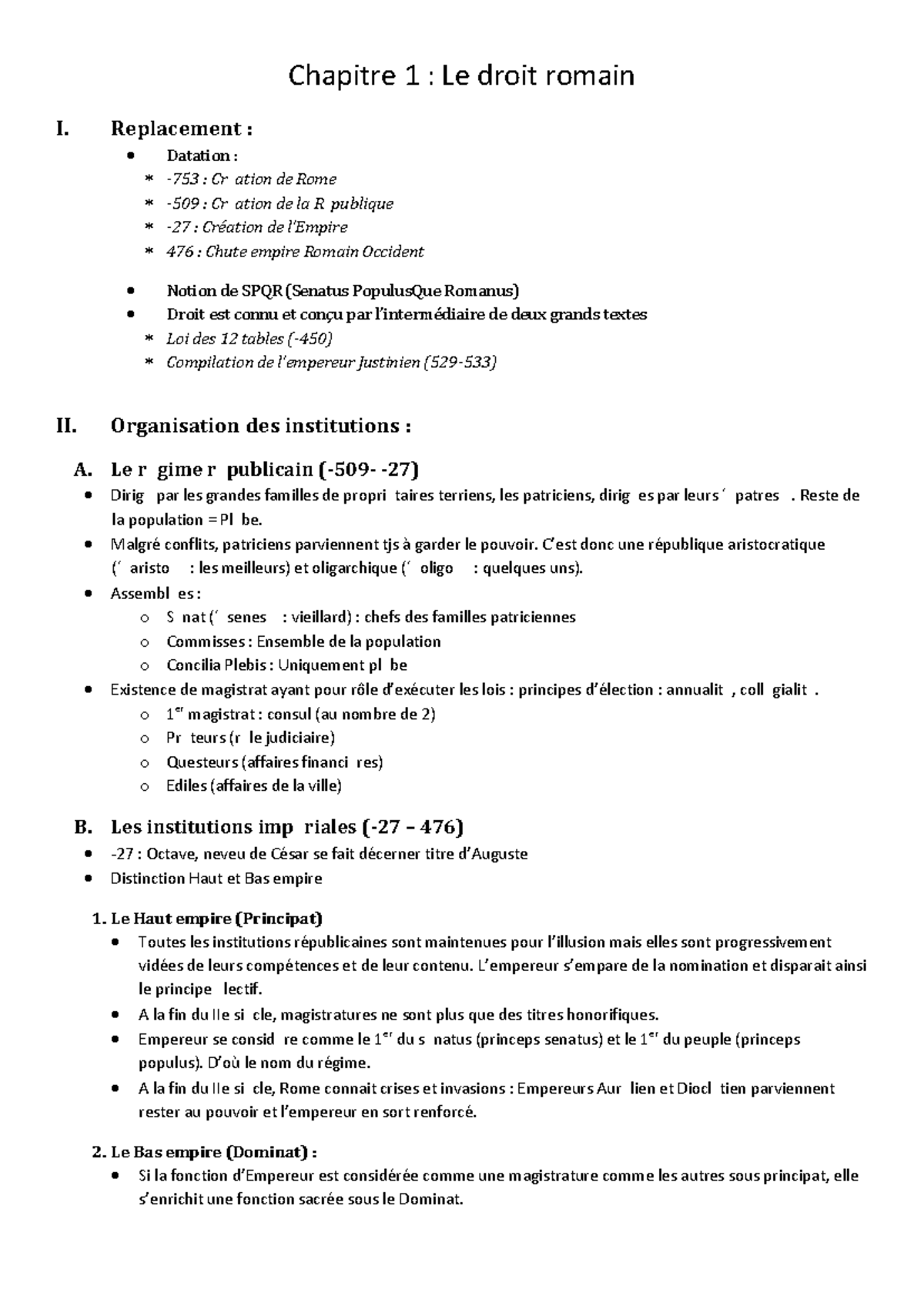 Chapitre 1 : Le Droit Romain I - Histoire et Institutions (DROIT101 ...
