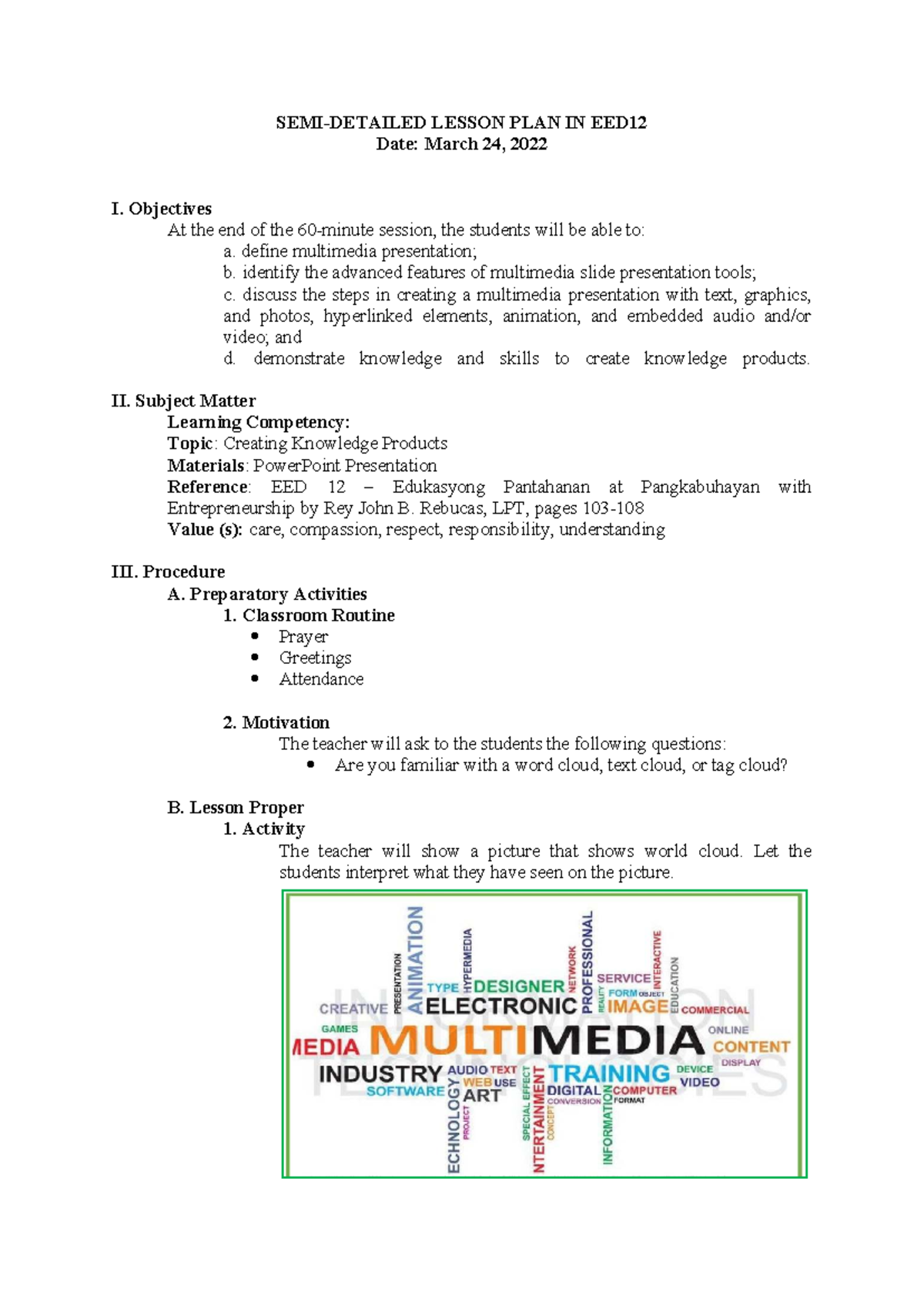 M6 L2 Lesson Plan: Creating Multimedia Presentations in EED12 - Studocu