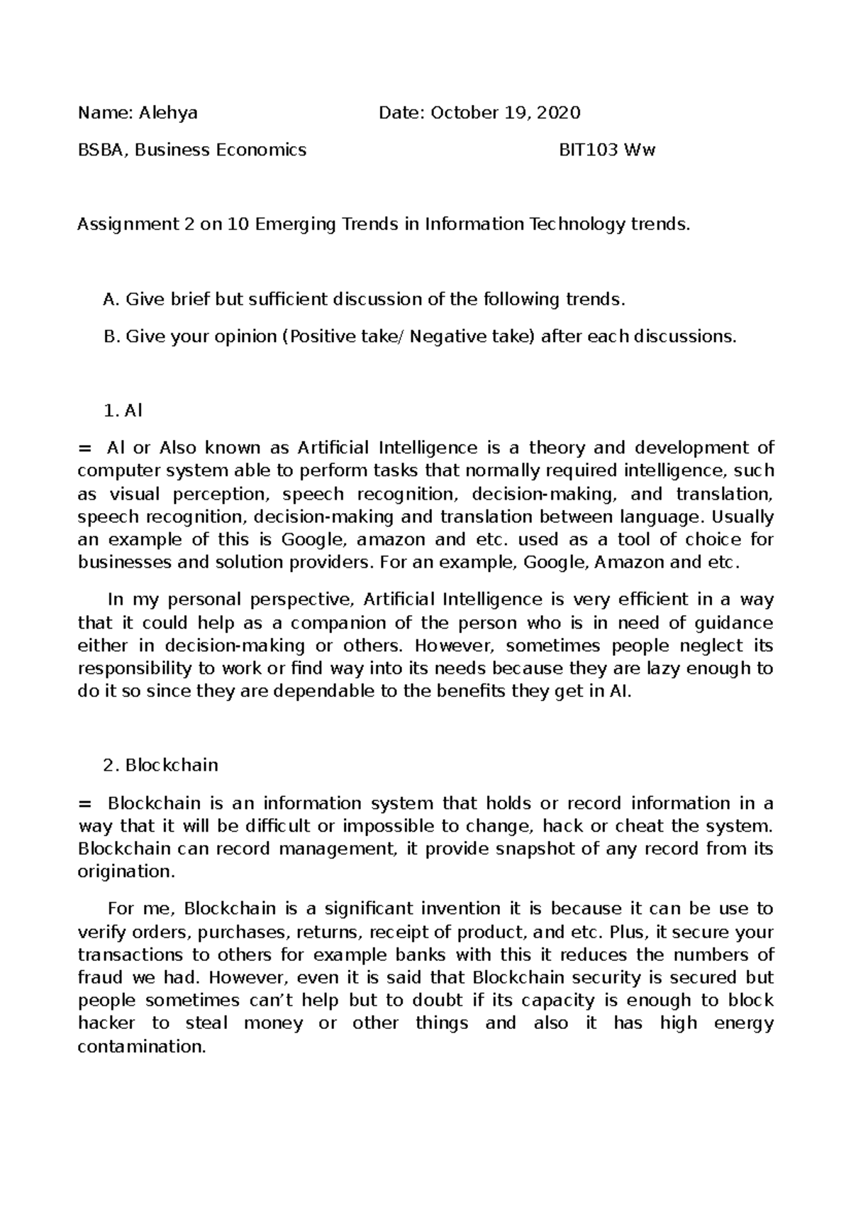 BIT103Ww. Assignment 2: Analyzing 10 Trends in Information Technology ...