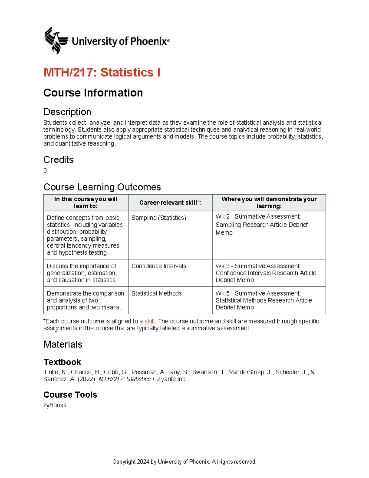 MTH/217: Statistics I Course Syllabus and Schedule Overview - Studocu