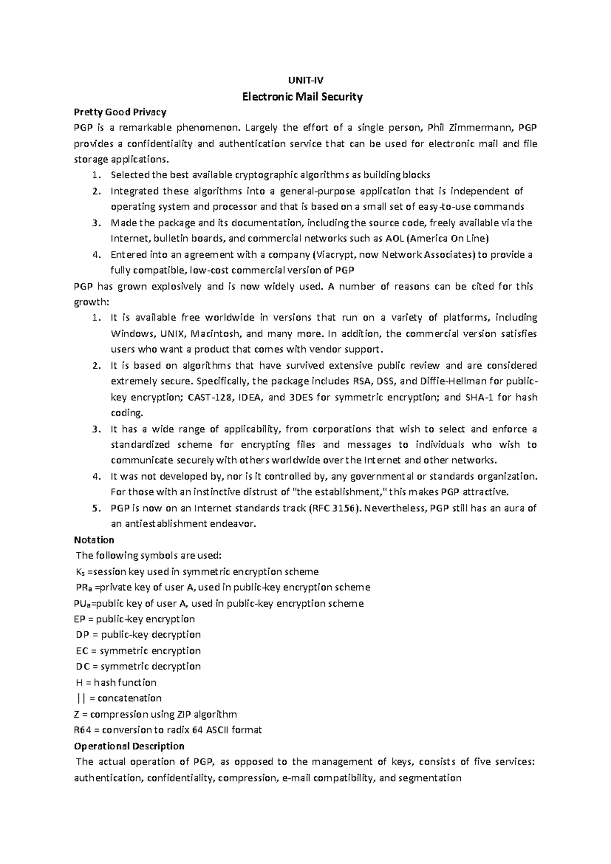 IS Unit-4: Electronic Mail Security and PGP Overview - Studocu