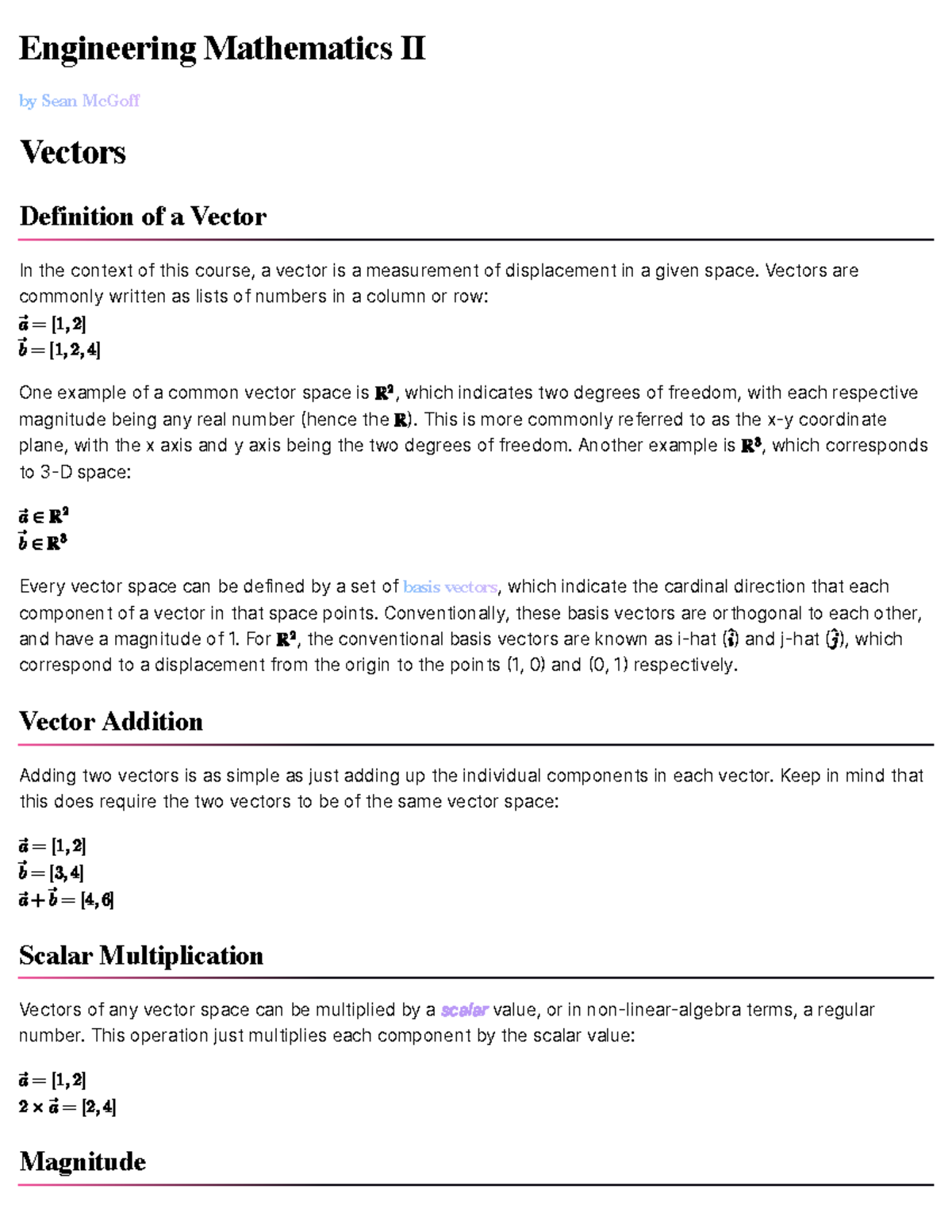 Engineering Mathematics II: Vectors Overview and Concepts - Studocu