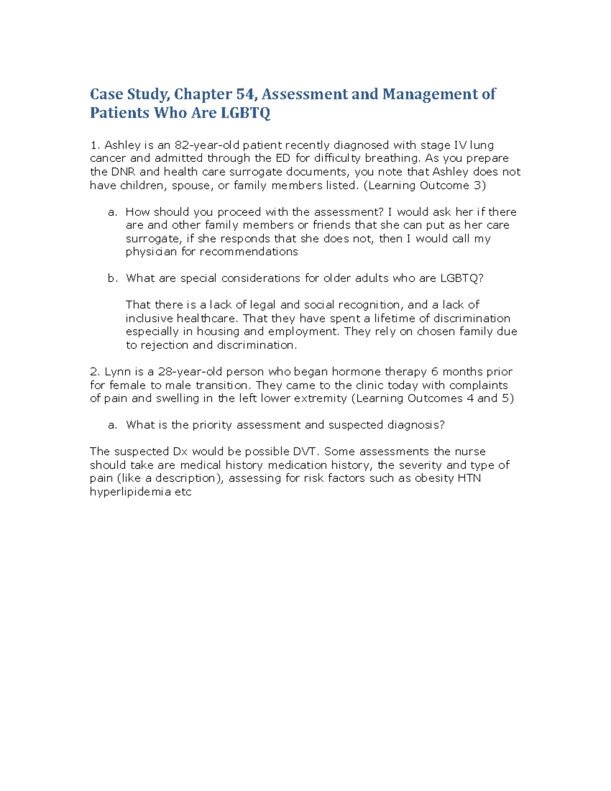 Case Study 1: LGBTQ Patient Care in Med-Surge 2, Week 6 Analysis - Studocu