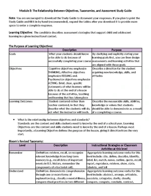 D094 D307 Module 8 Study Guide: Objectives, Taxonomies & Assessments ...