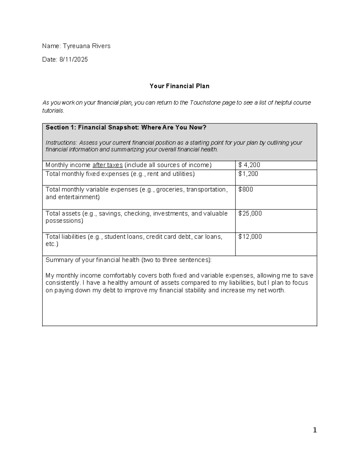 Touchstone 5 - Your Comprehensive Financial Plan - Studocu