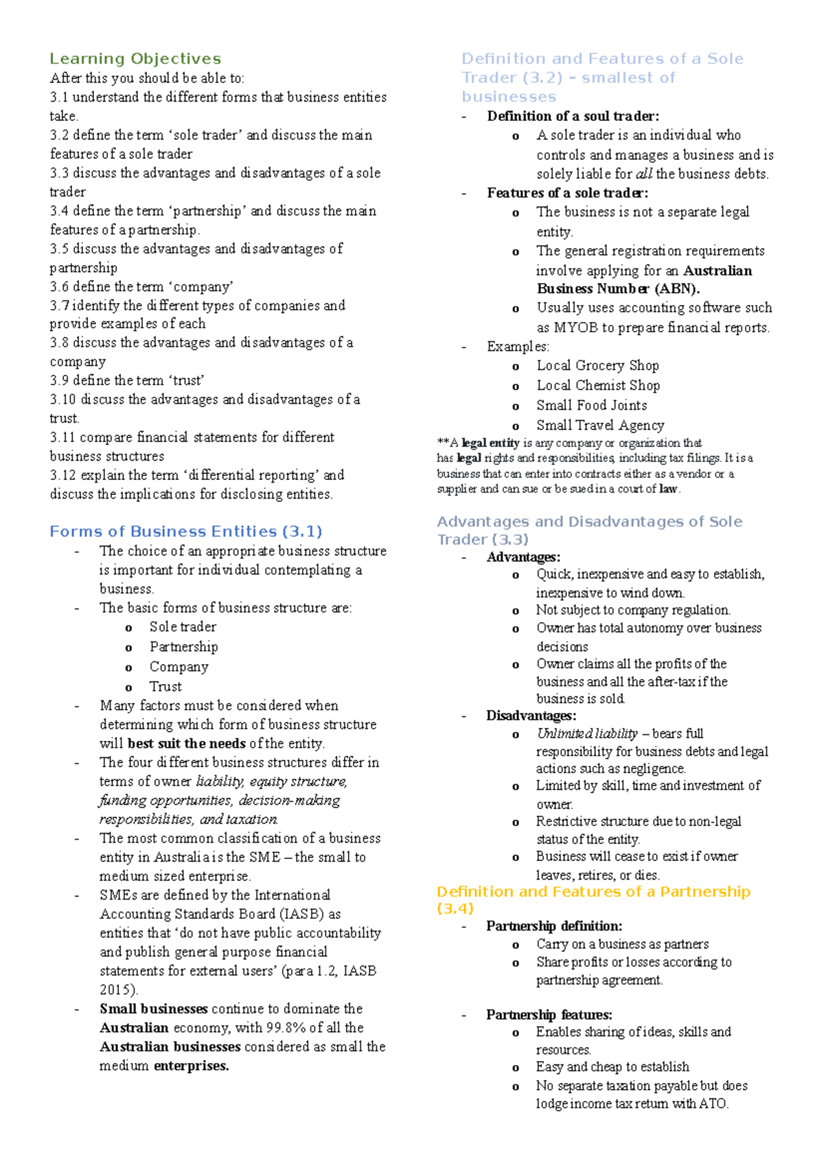 Week 7 - Quiz notes (3,4,5) - Learning Objectives After this you should ...