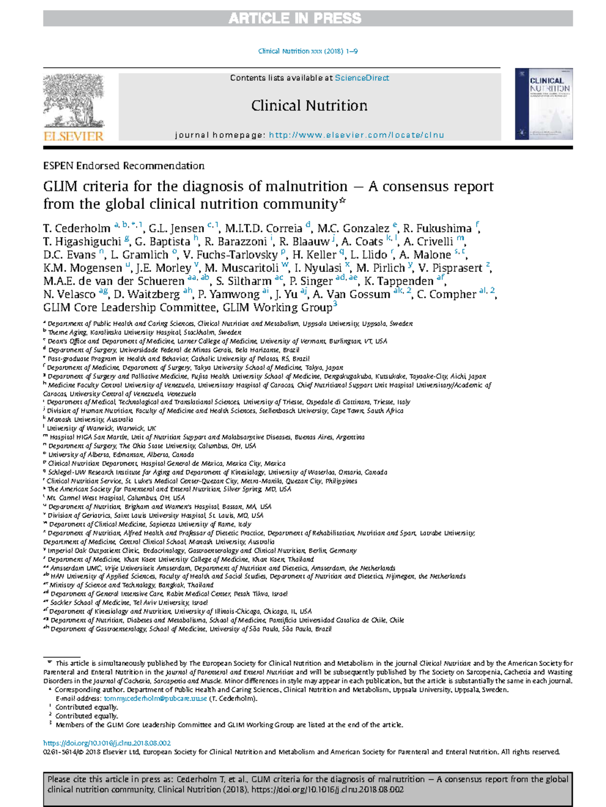 GLIM Criteria for Malnutrition Diagnosis: A Consensus Report - Studocu