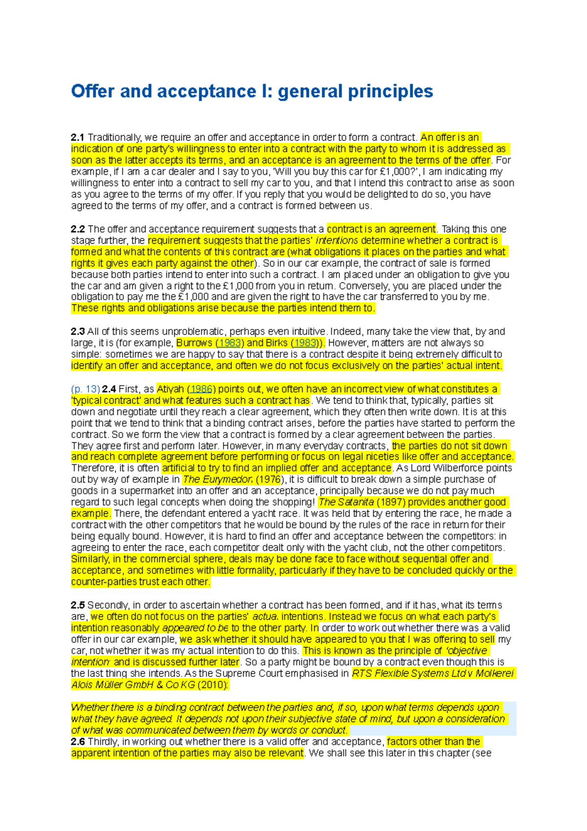UNIT 1.2: Contract Formation - Offer and Acceptance Principles - Studocu