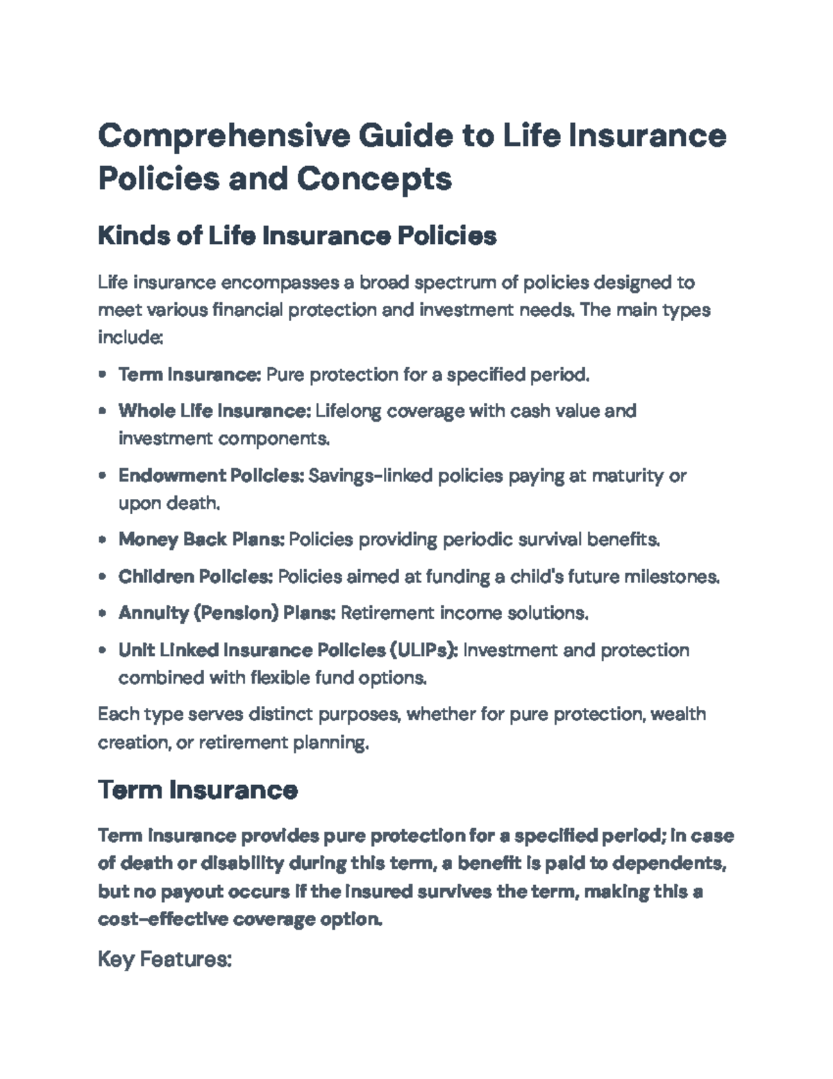 Comprehensive Guide to Life Insurance Policies and Concepts - The main ...