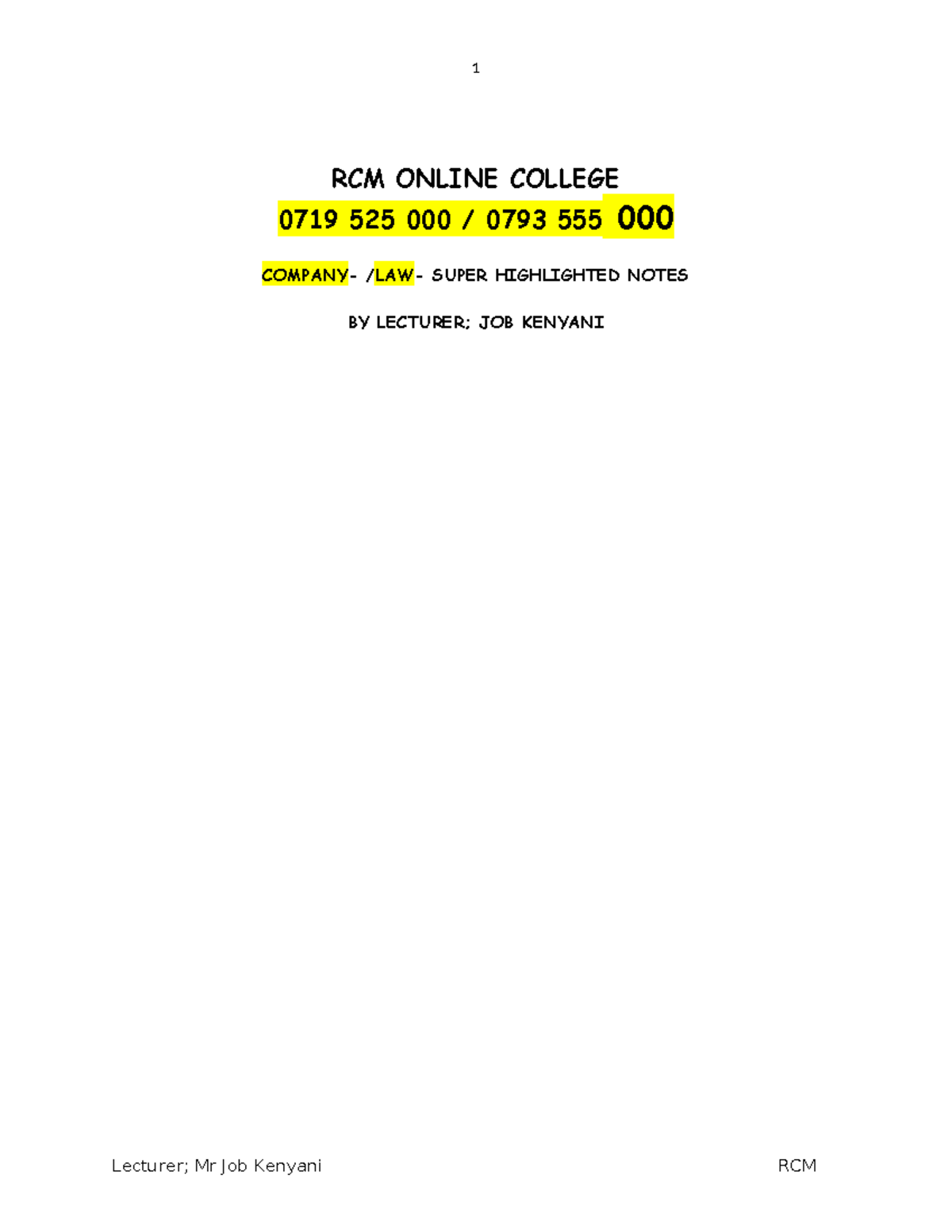 RCM 0719 Company Law Overview: Key Concepts and Case Studies - Studocu