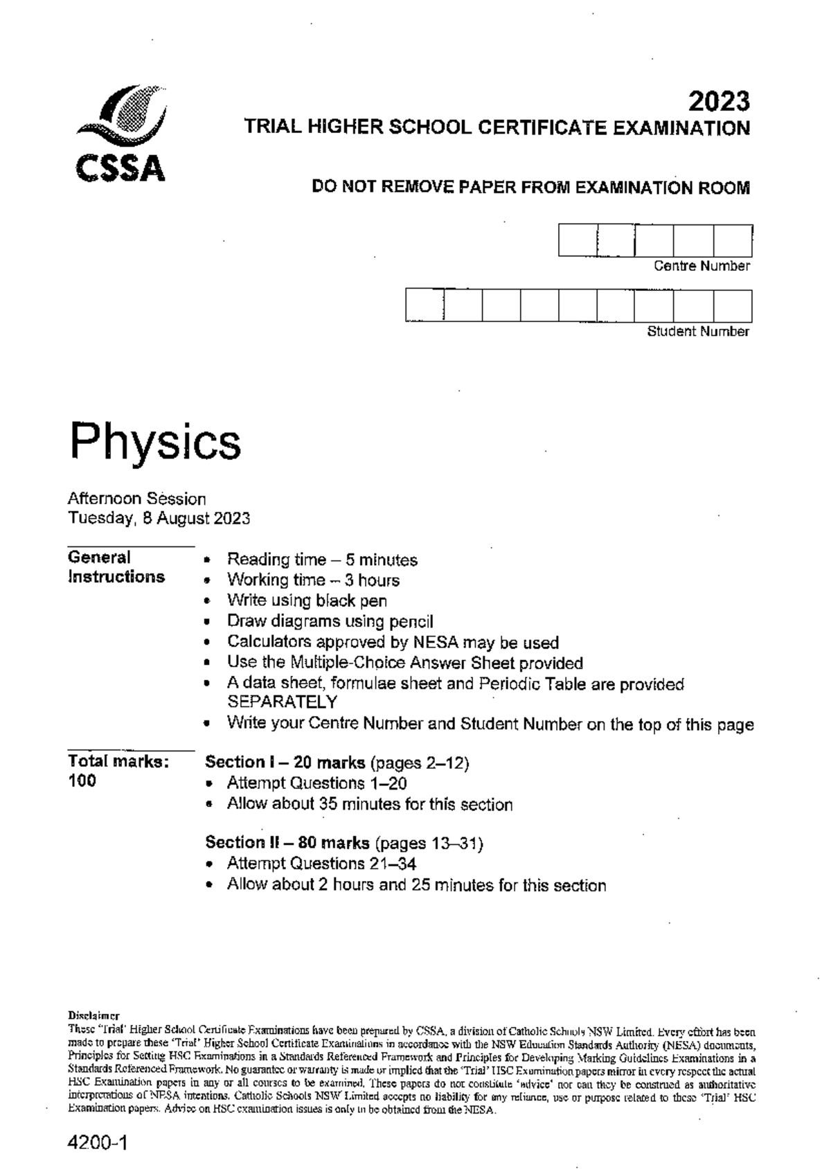 2023 HSC Physics Trial Exam Paper - CSSA - Studocu