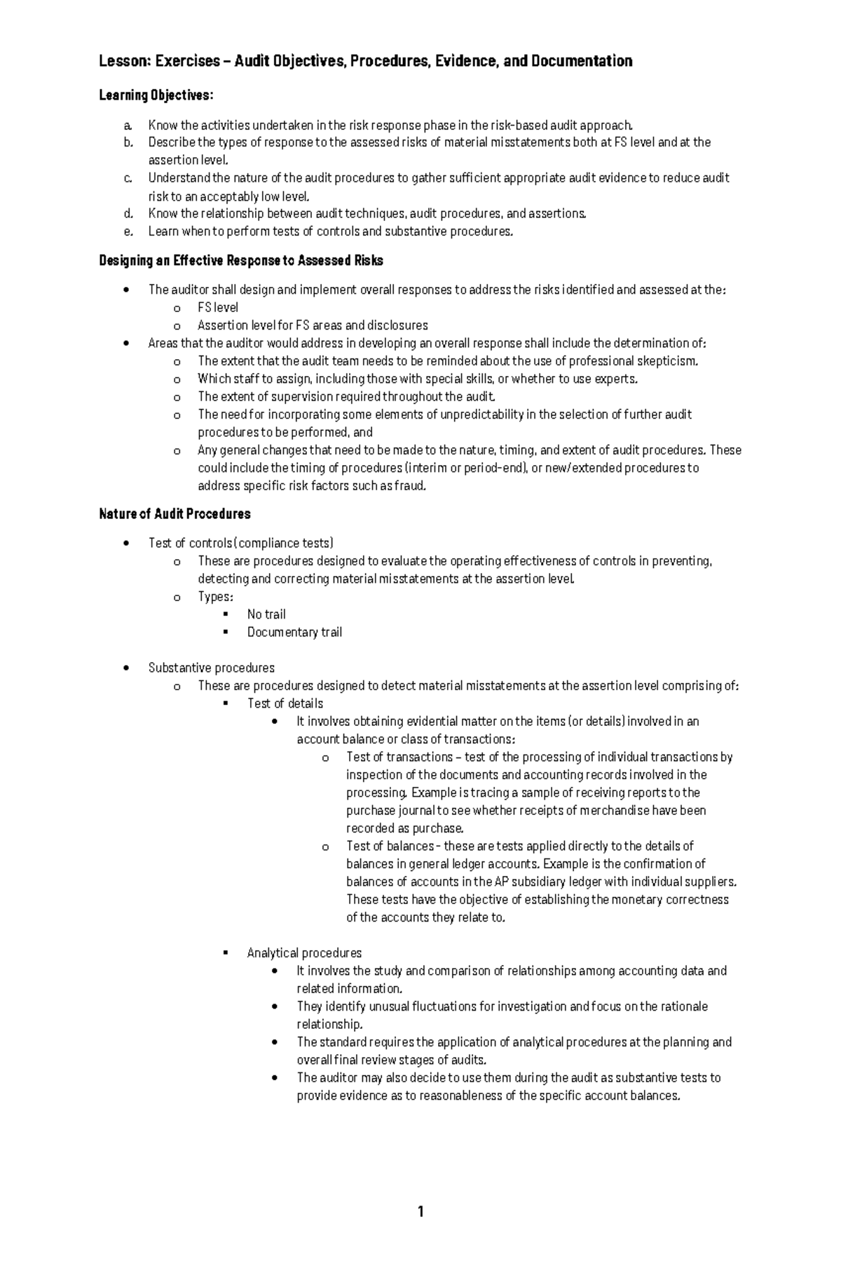 Lesson: Audit Objectives, Procedures, Evidence & Documentation Overview ...