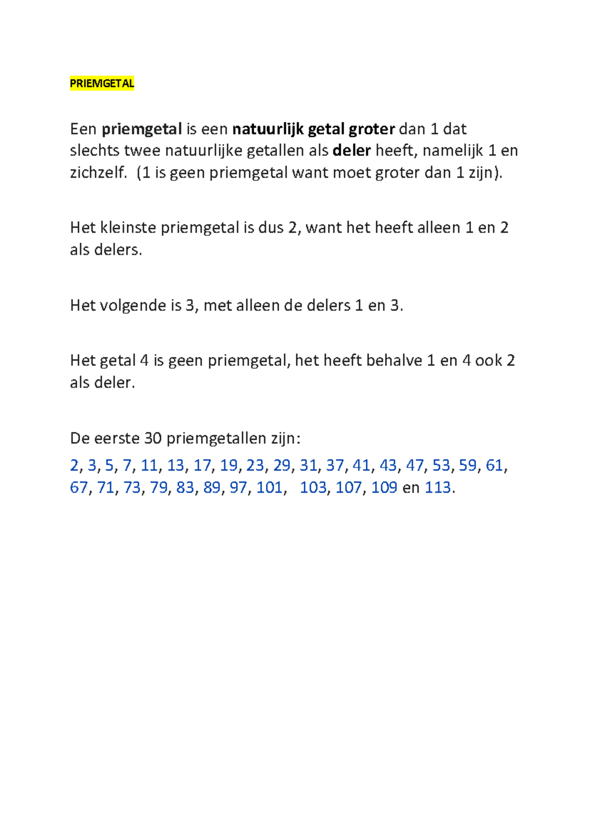 PRIEMGETAL Definitie en Lijst van de Eerste 30 Priemgetallen - Studeersnel
