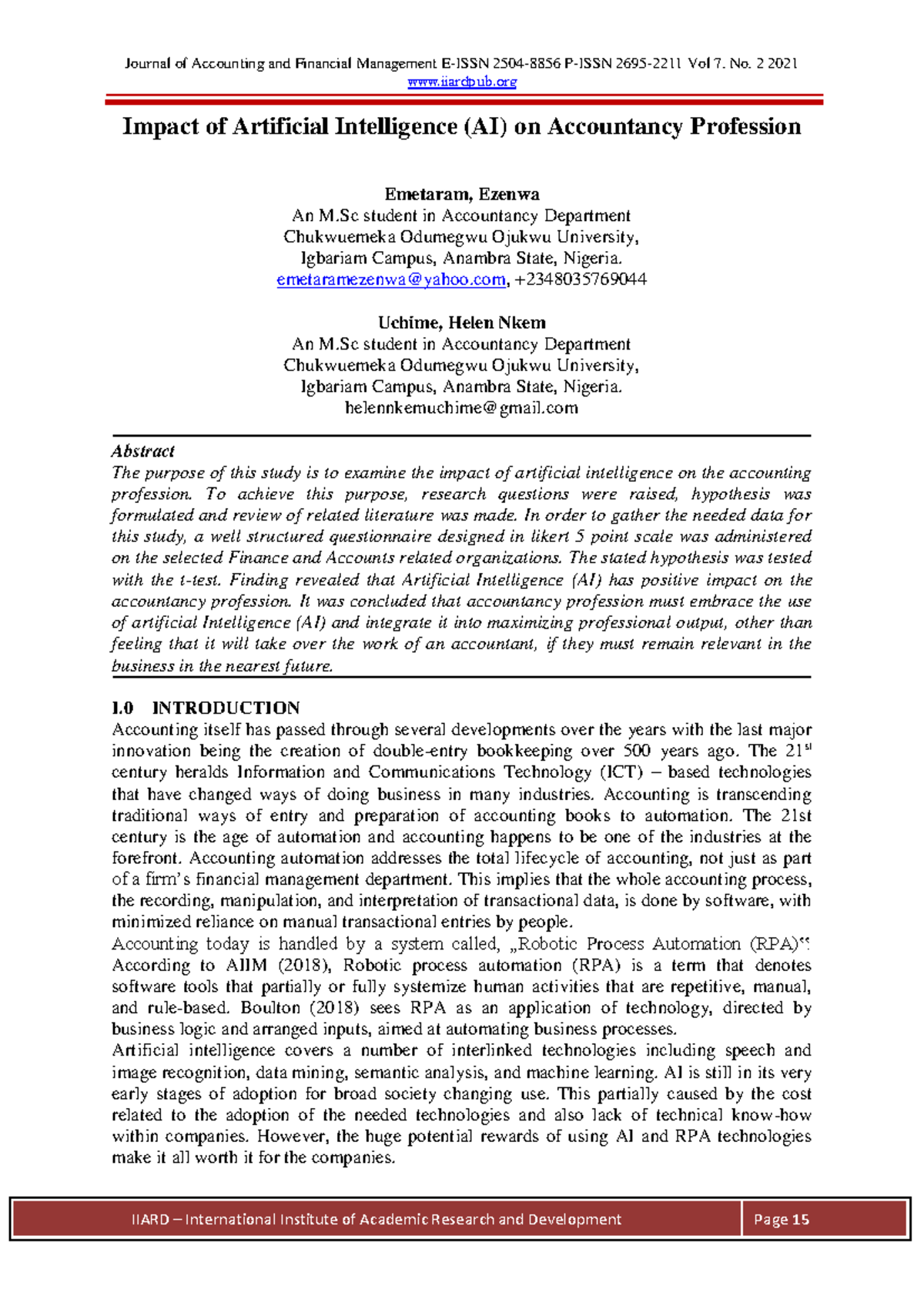 Impact of AI on the Accountancy Profession: A M.Sc Study on Automation ...