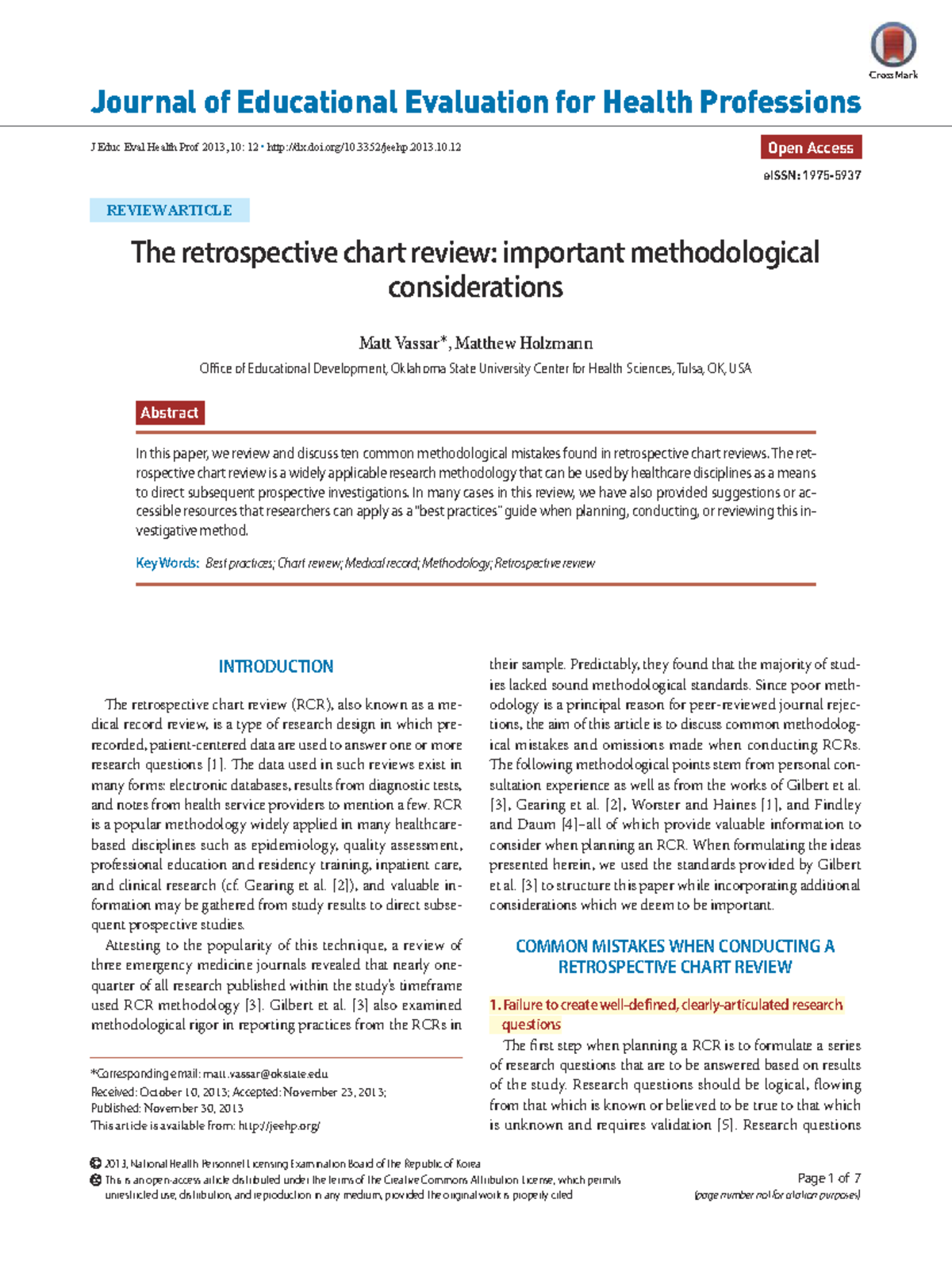 Methodological Considerations in Retrospective Chart Reviews (J Educ ...