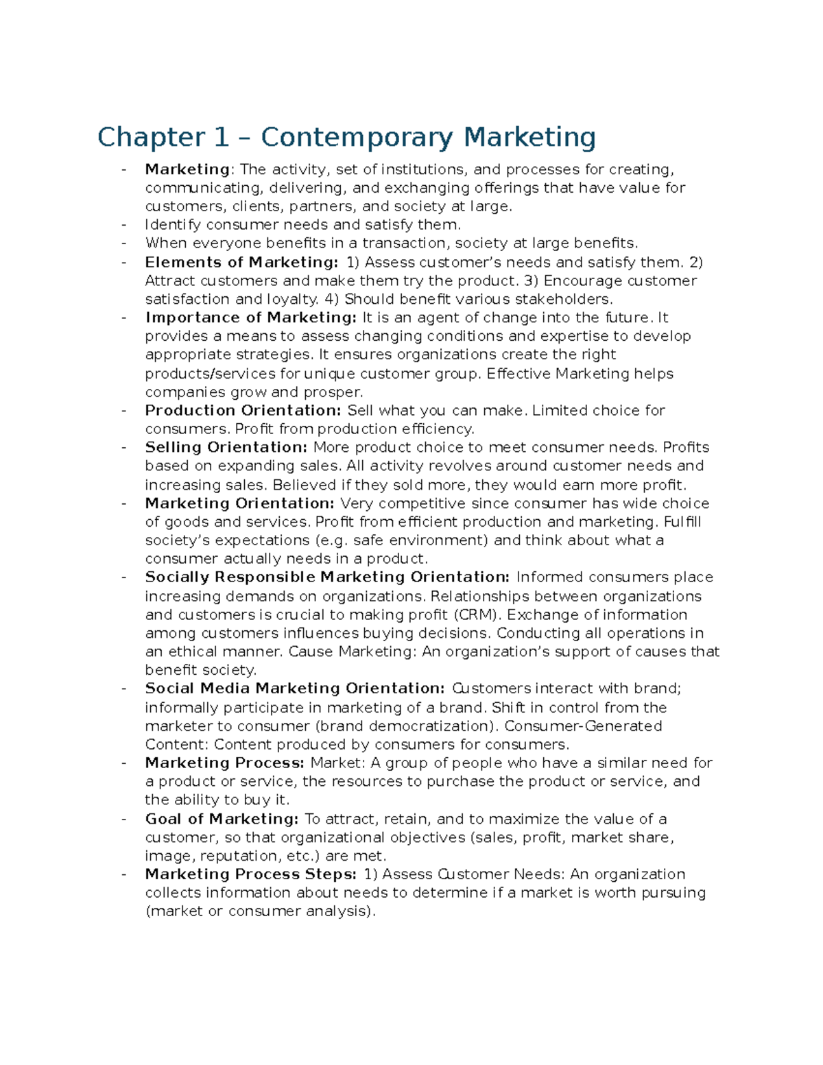 MKTG 2P91 - Study Guide for Term Test #1: Key Marketing Concepts - Studocu