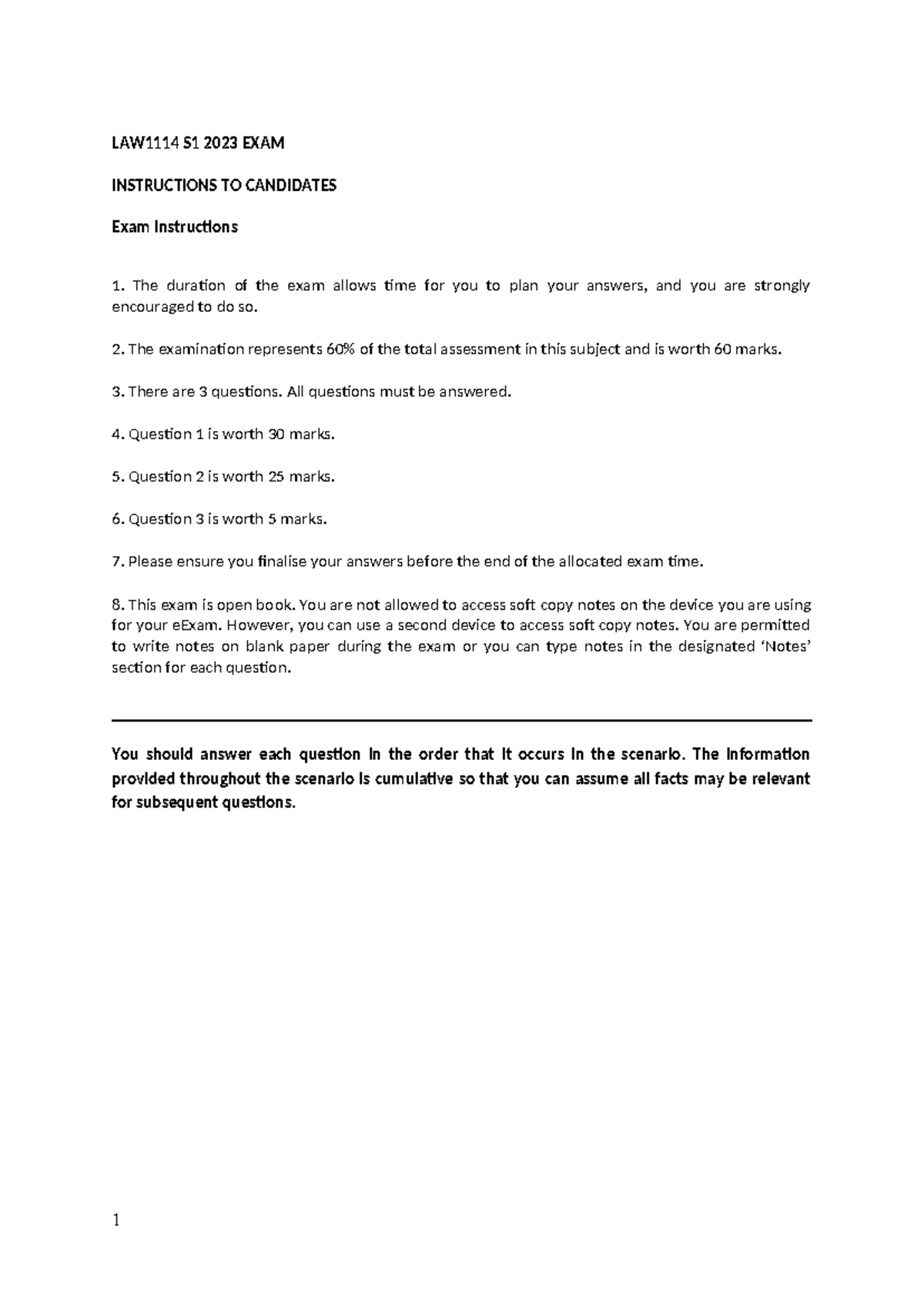 2023 S1 Practice Exam Instructions for Candidates and Scenarios - Studocu