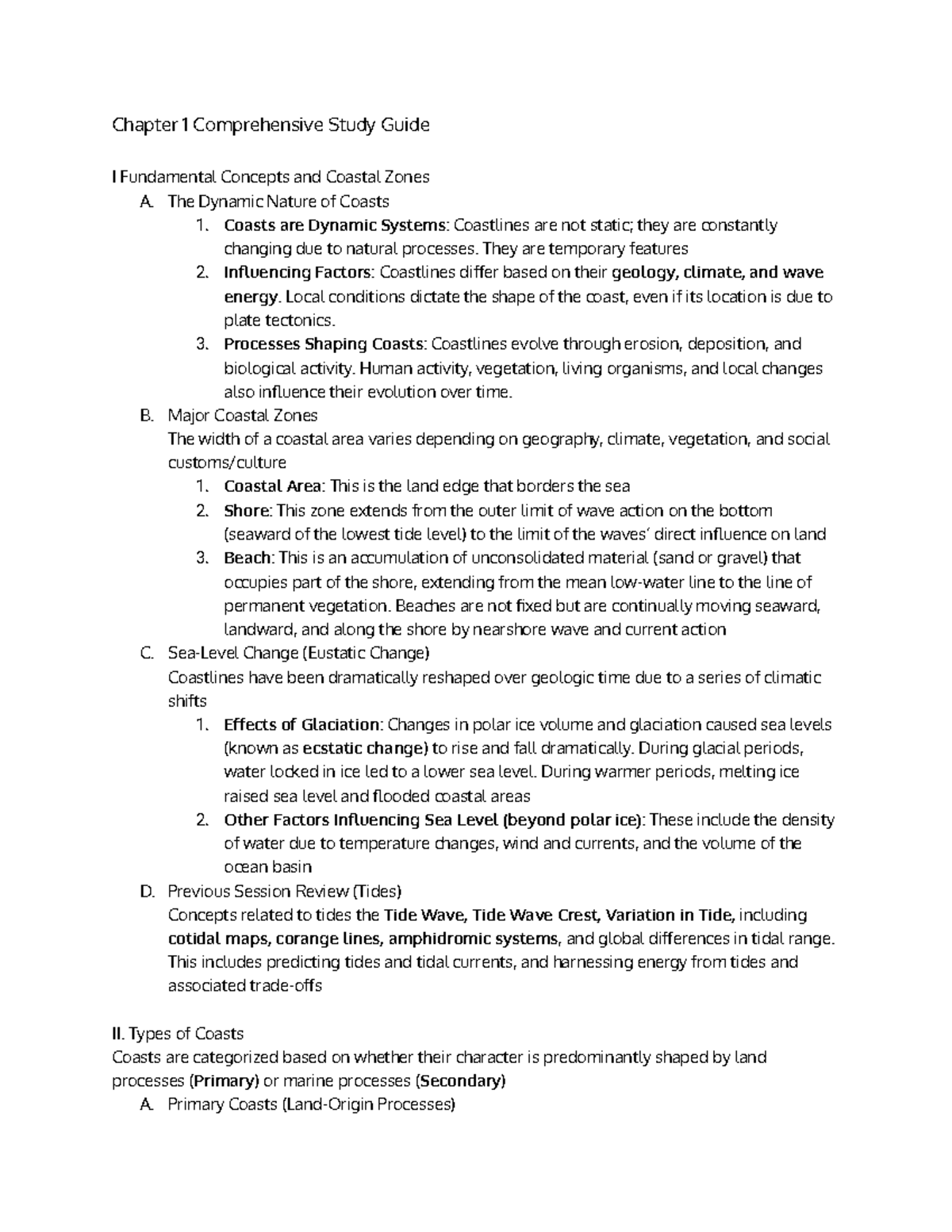 Chapter 1 Comprehensive Study Guide on Coastal Zones - Studocu