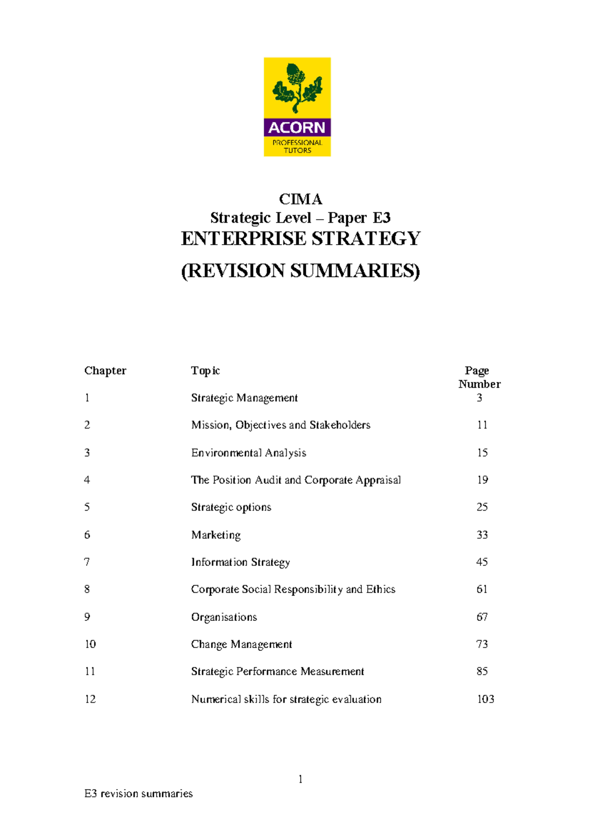 CIMA E3 Revision Summaries: Comprehensive Overview of Enterprise ...