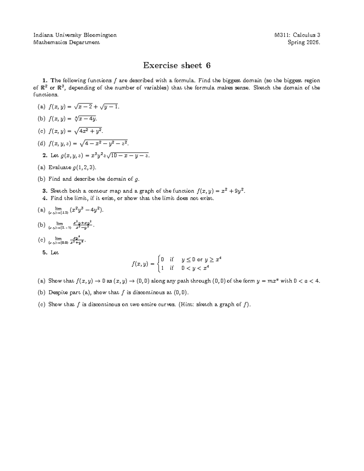 Calculus 3 M311: Homework 6 - Spring 2026 Exercise Sheet - Studocu