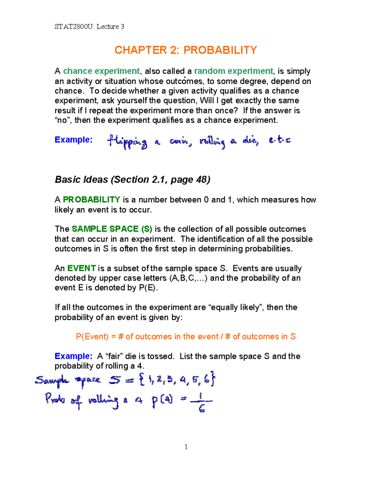 STAT2800U: Lecture 3 - Chapter 2: Probability Concepts and Examples ...