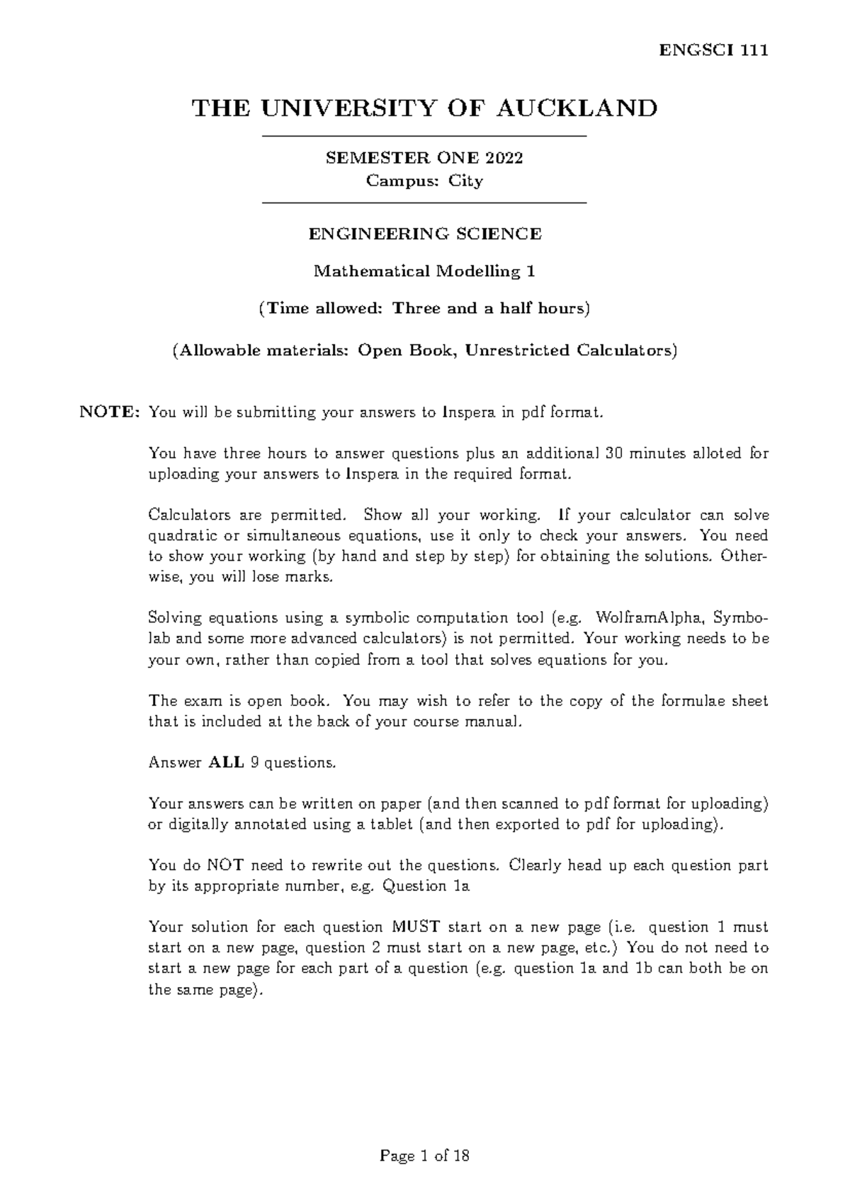 ENGSCI 111 Final Exam Solutions - Semester One 2022 - Studocu