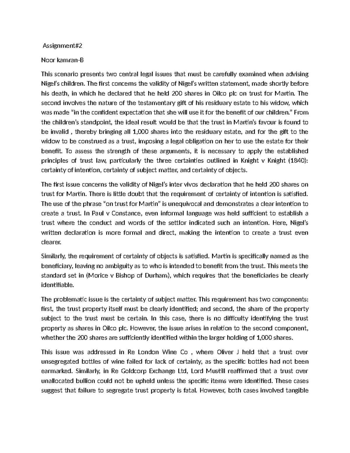 Trust Law Assignment 2 - Notes on Jurisprudence and Case Analysis - Studocu