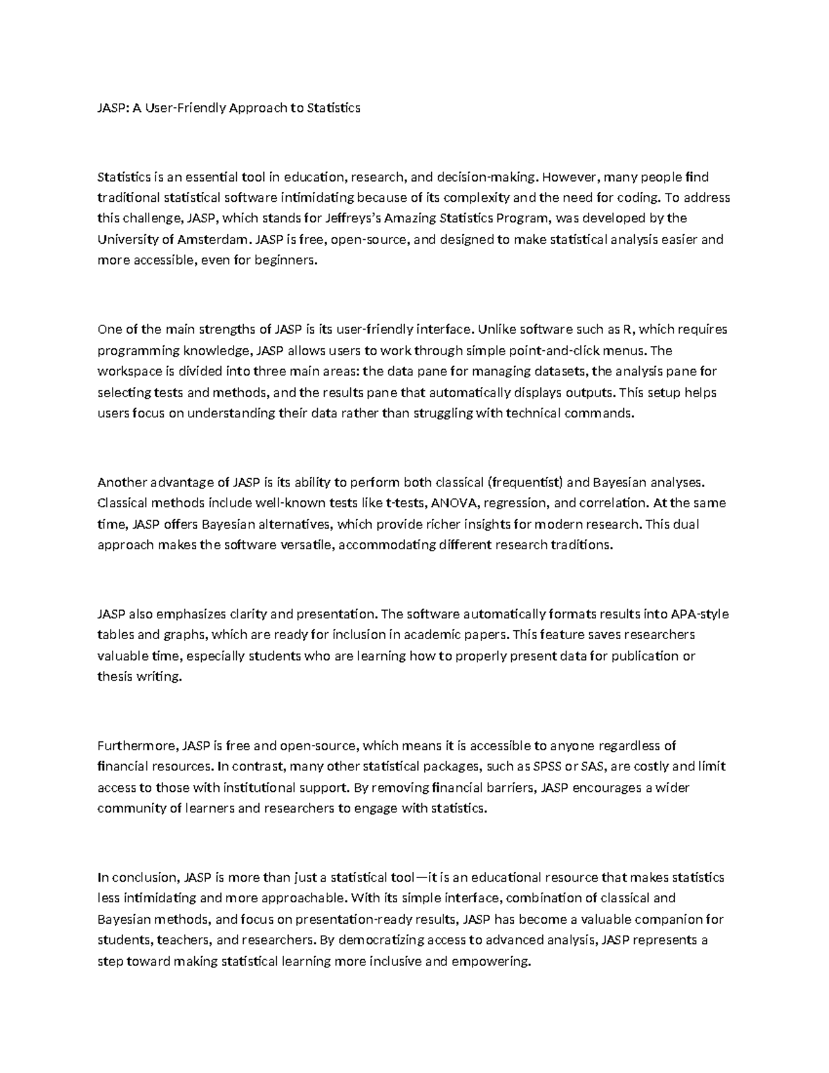 JASP: A User-Friendly Approach to Statistics (WPS Office) - Studocu