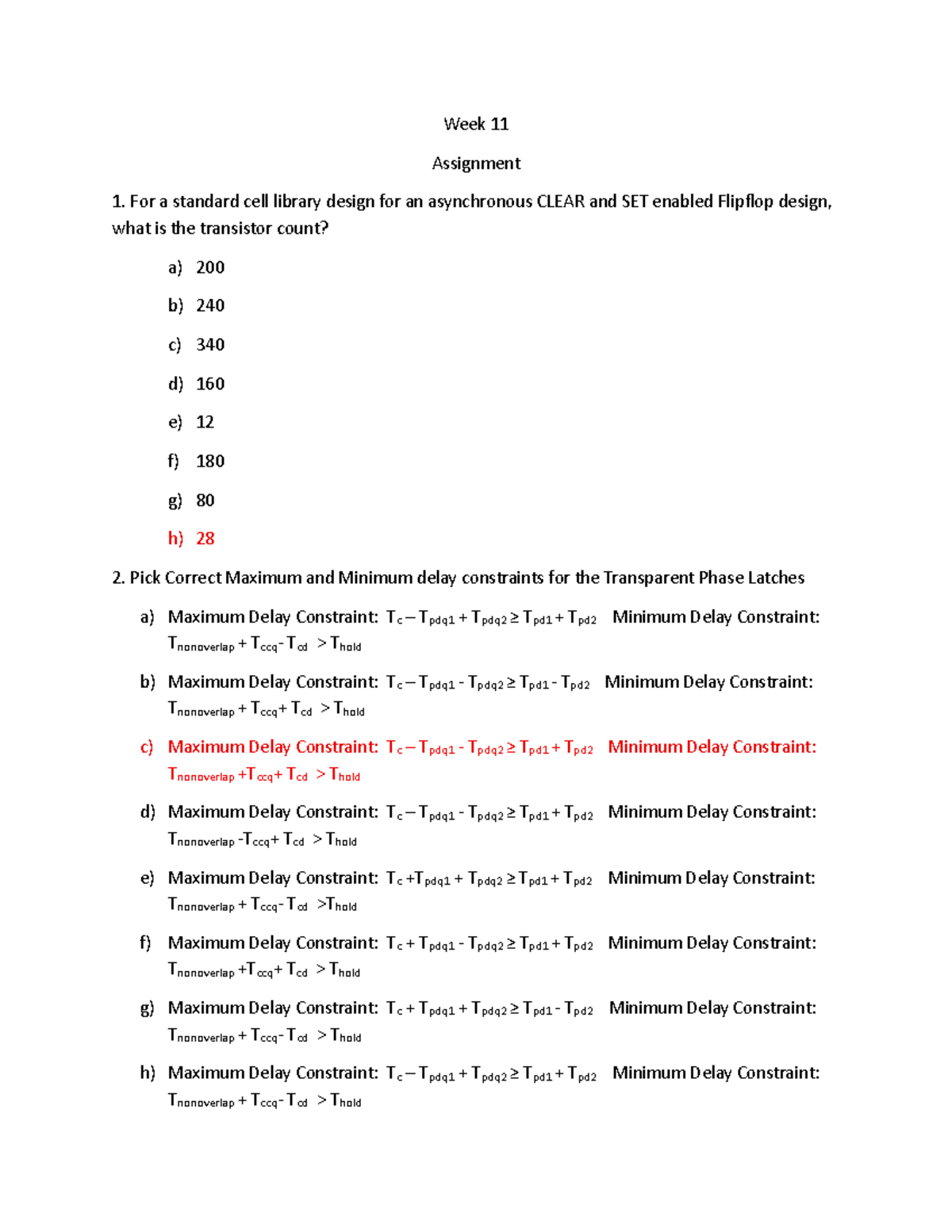 Week 11 Assignment 1: VLSI Flip-Flop Design and Delay Analysis - Studocu