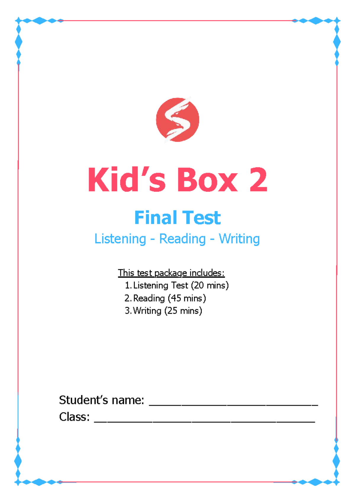 Kid’s Box 2 - Final Test: Listening, Reading & Writing - Studocu