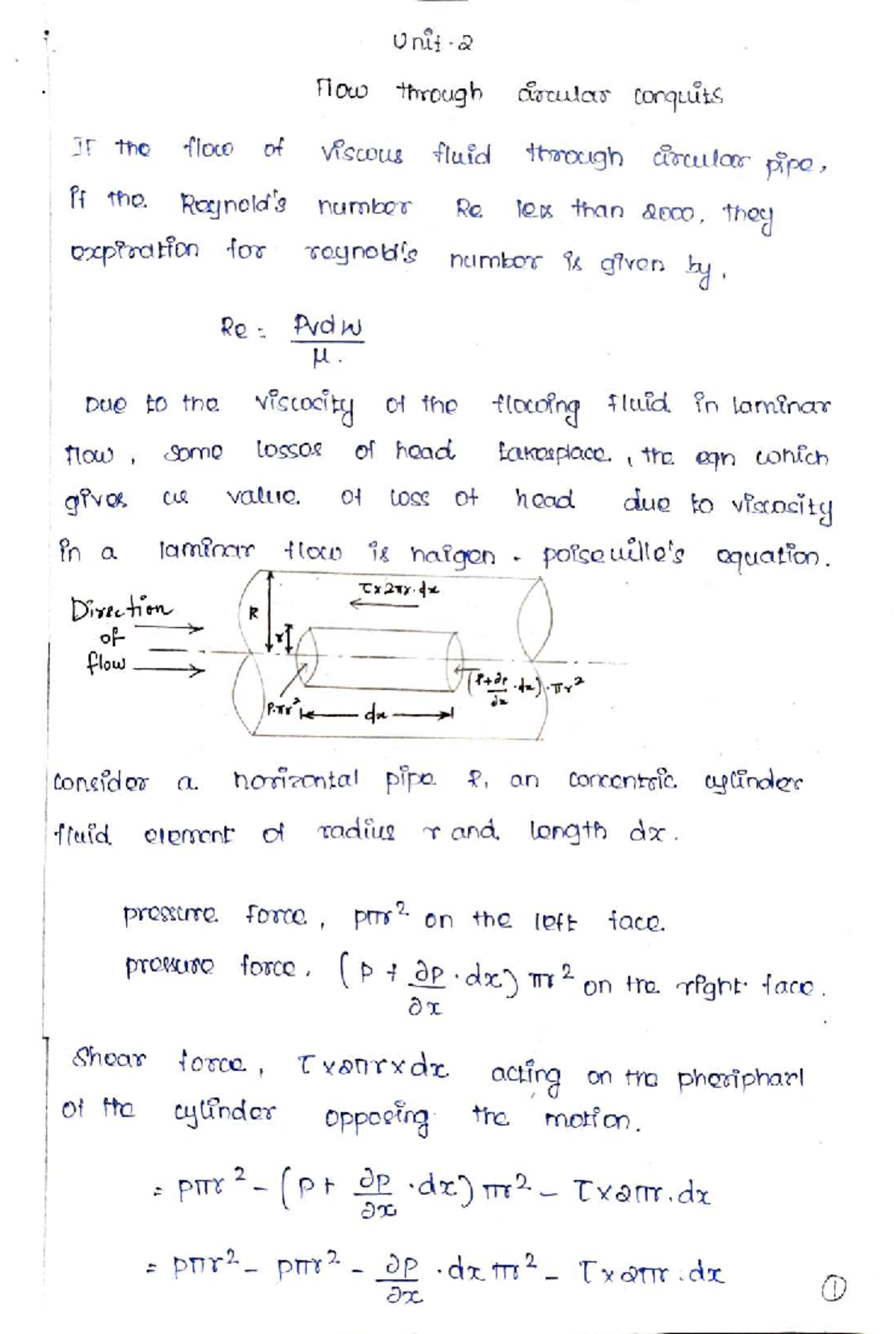 FM - UNIT II - Flow Through Circular Conduits: Viscous Fluid Dynamics ...