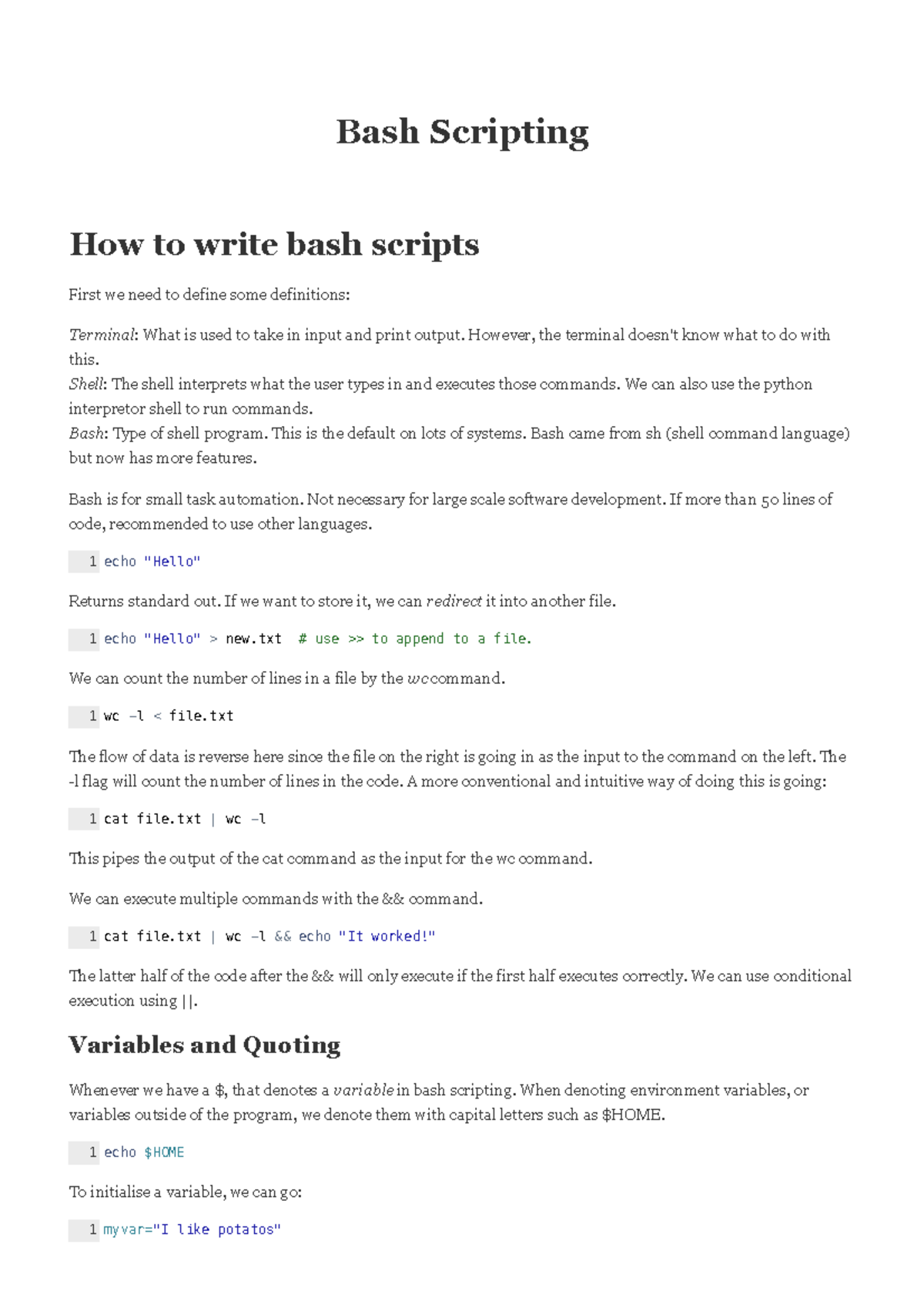 COMP2017 Final Notes - Bash Scripting How to write bash scripts First ...