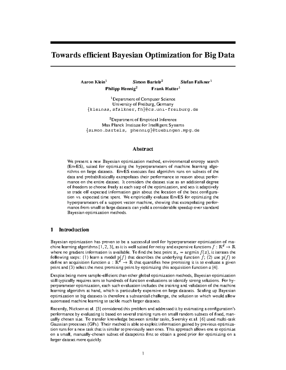 Bayesian Optimization for Big Data: Introducing EnvES Method - Studocu