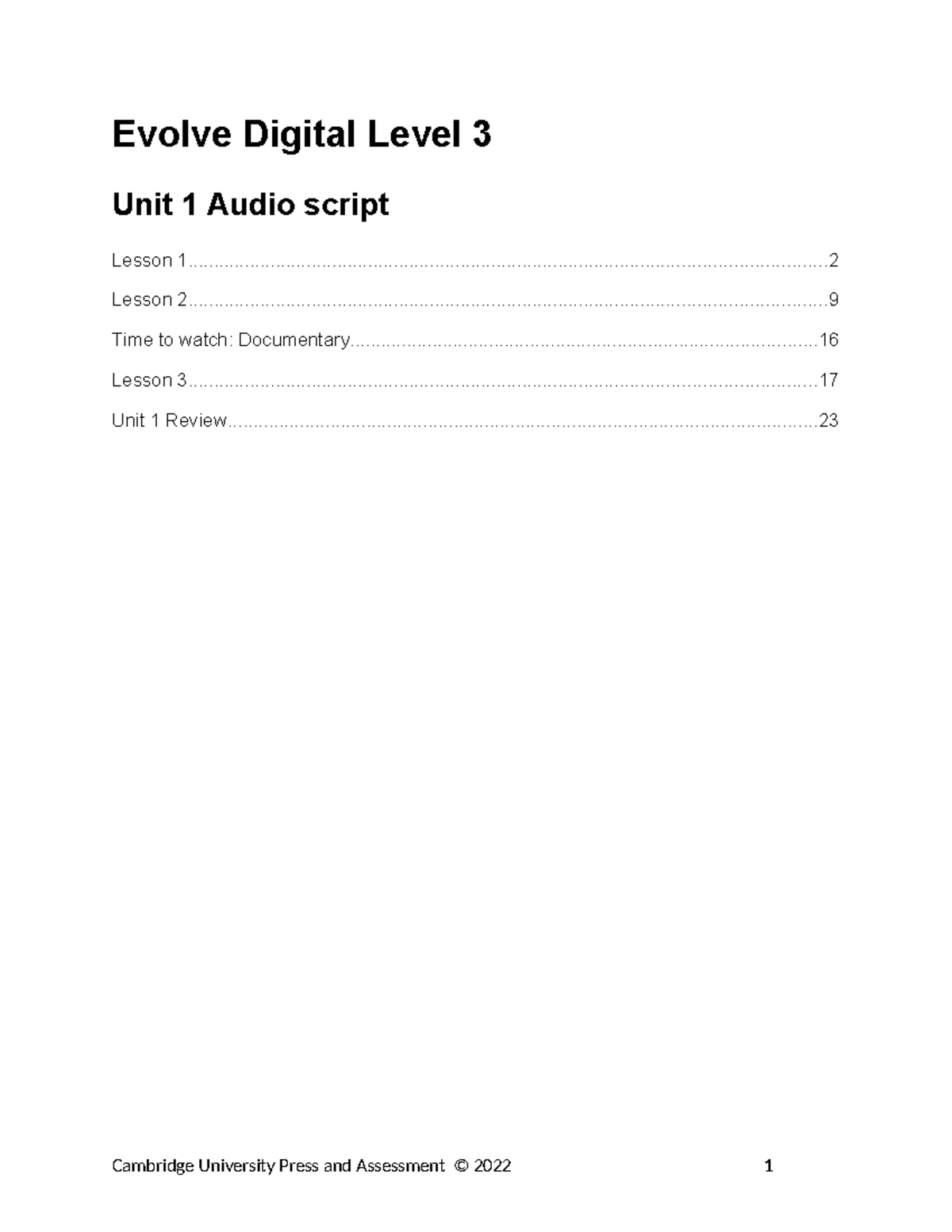 Evolve Digital Level 3 Unit 1 Audio Scripts: Lessons & Vocabulary - Studocu