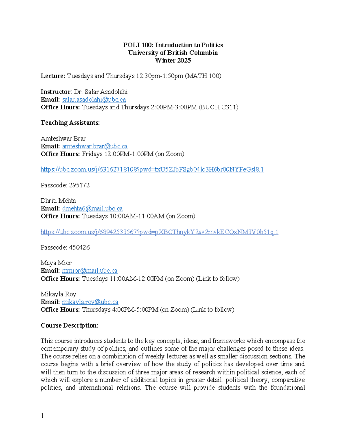 POLI 100: Winter 2025 Syllabus for Introduction to Politics - Studocu