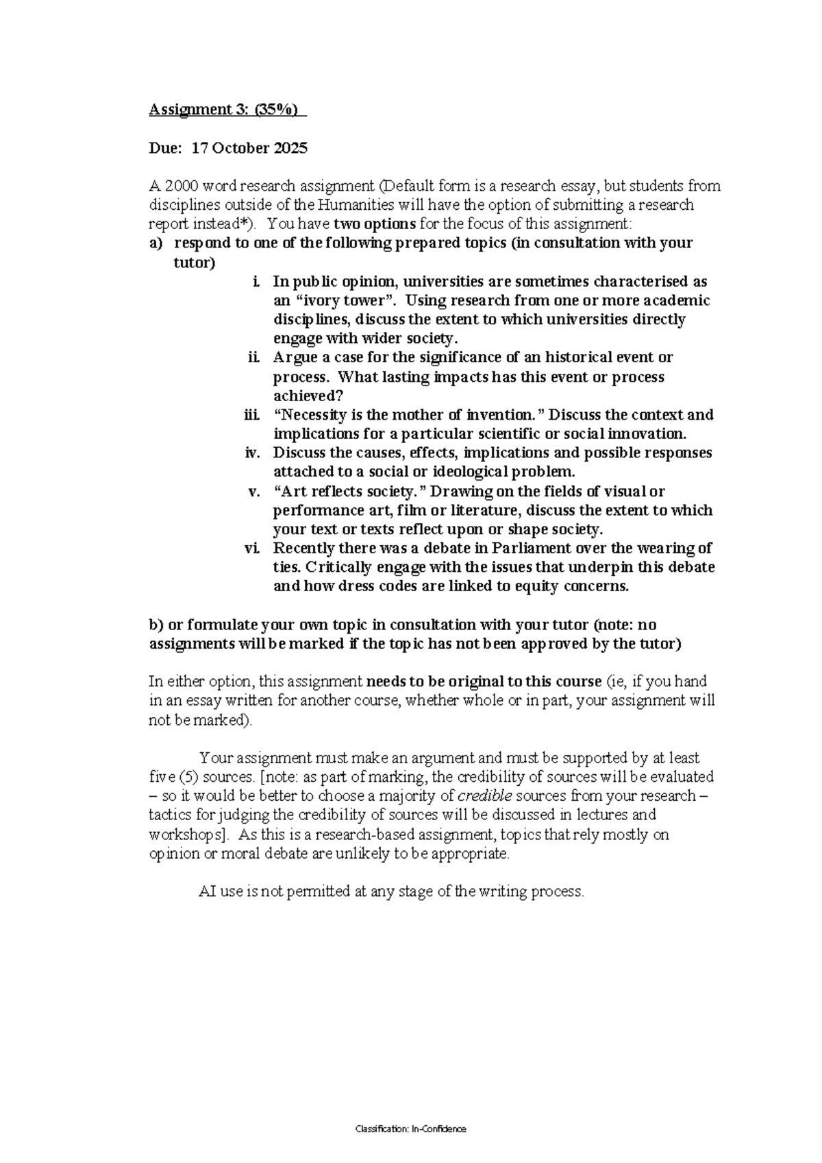 Essay 3 Topics for WRIT101 - Research Assignment Guidelines 2025 - Studocu
